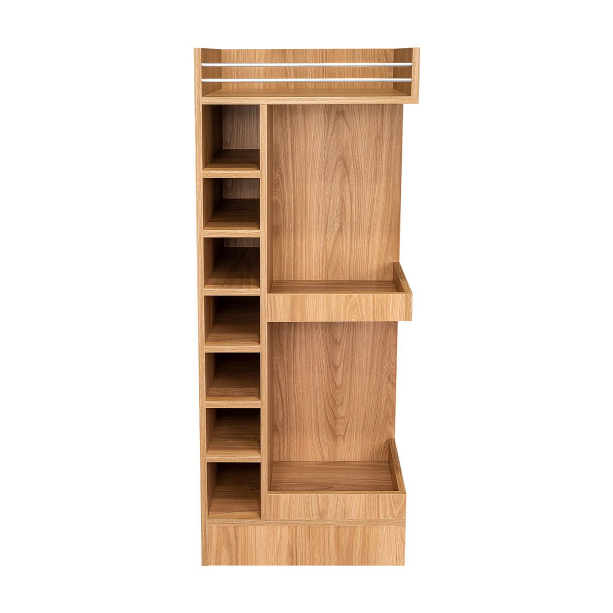 Bar Esquinero Lyman Fresno Europeo 46.6x116cm con Catorce Portabotellas y Tres Compartimientos - BARES | Bylmo