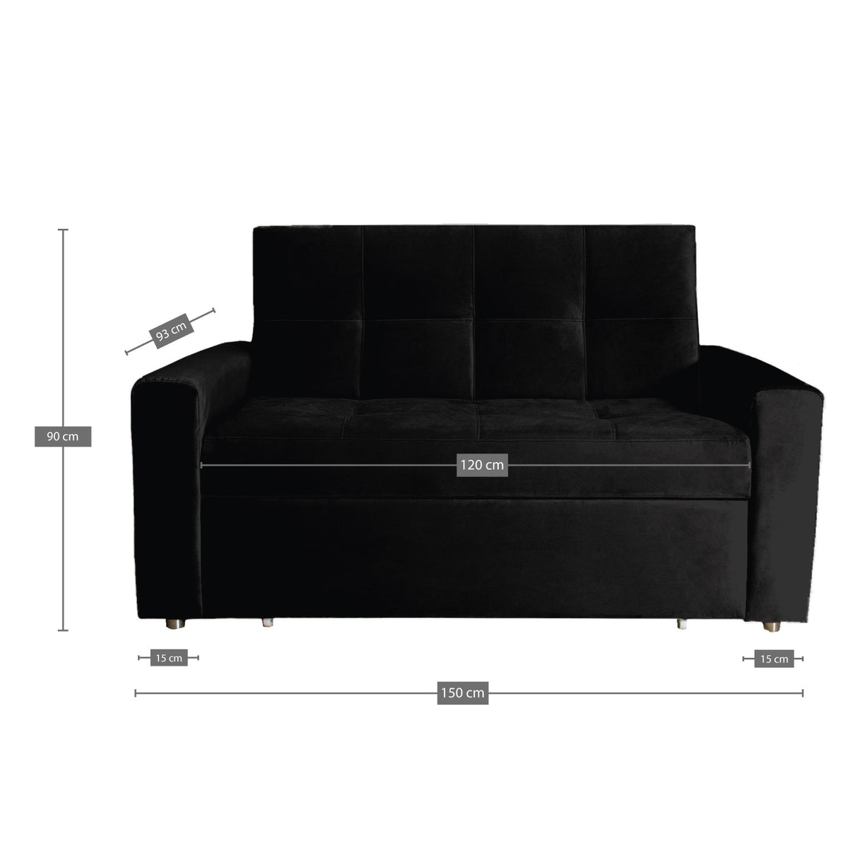 Sofá Cama Germano Negro 150x90cm Reclinable con Dos Cojines decorativos - SOFAS Y POLTRONAS | Bylmo