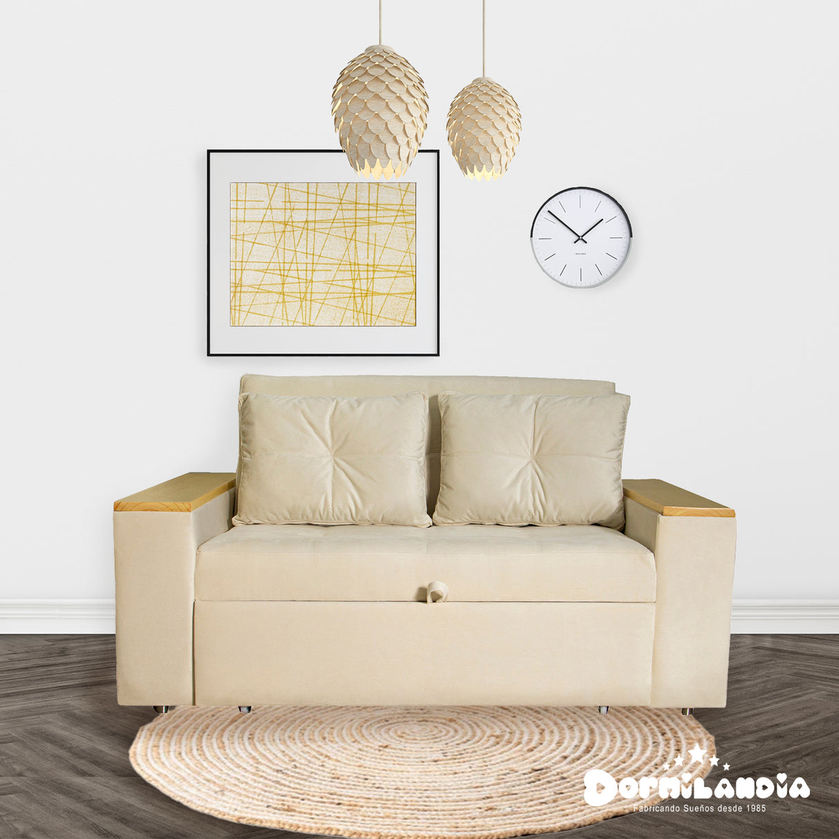 Sofá Cama Ingles Beige 160x90cm Reclinable con Dos Cojines decorativos - SOFAS Y POLTRONAS | Bylmo