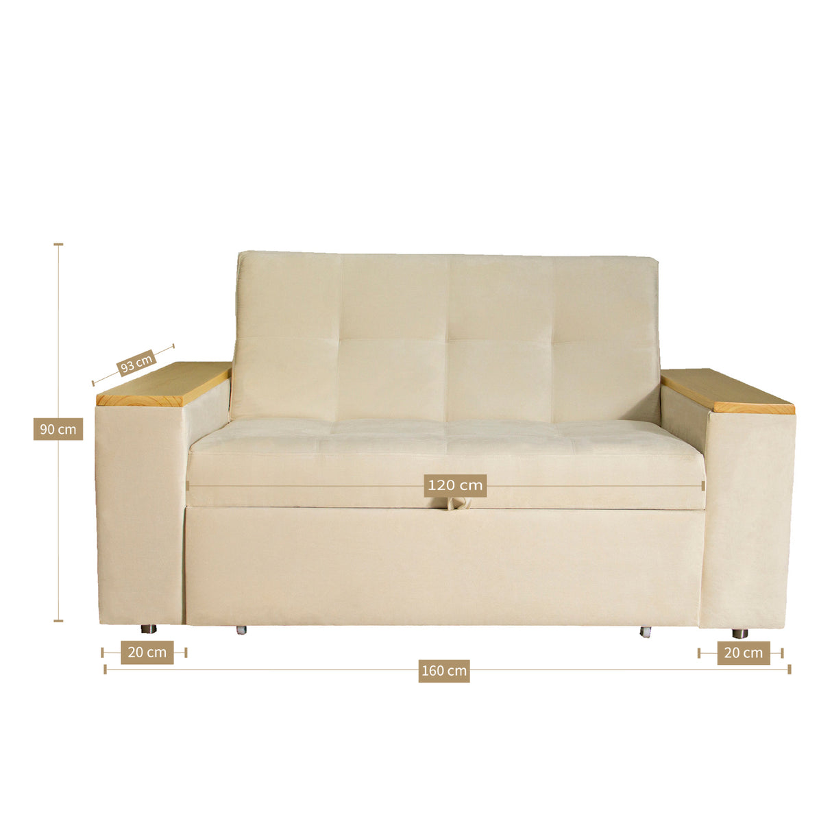 Sofá Cama Ingles Beige 160x90cm Reclinable con Dos Cojines decorativos - SOFAS Y POLTRONAS | Bylmo