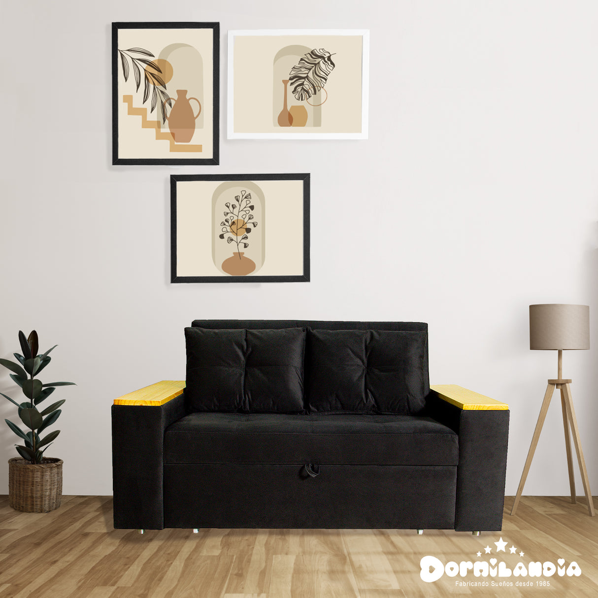 Sofá Cama Ingles Negro 160x90cm Reclinable con Dos Cojines decorativos - SOFAS Y POLTRONAS | Bylmo