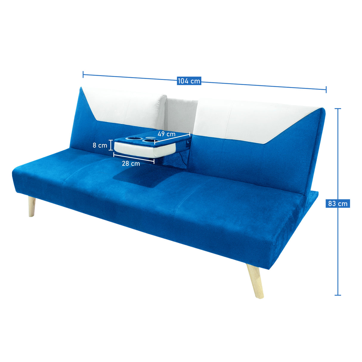 Sofá Cama Pekín Azul y Beige 104x83cm con Portavasos y Conexión USB y Tipo C - SOFAS Y POLTRONAS | Bylmo