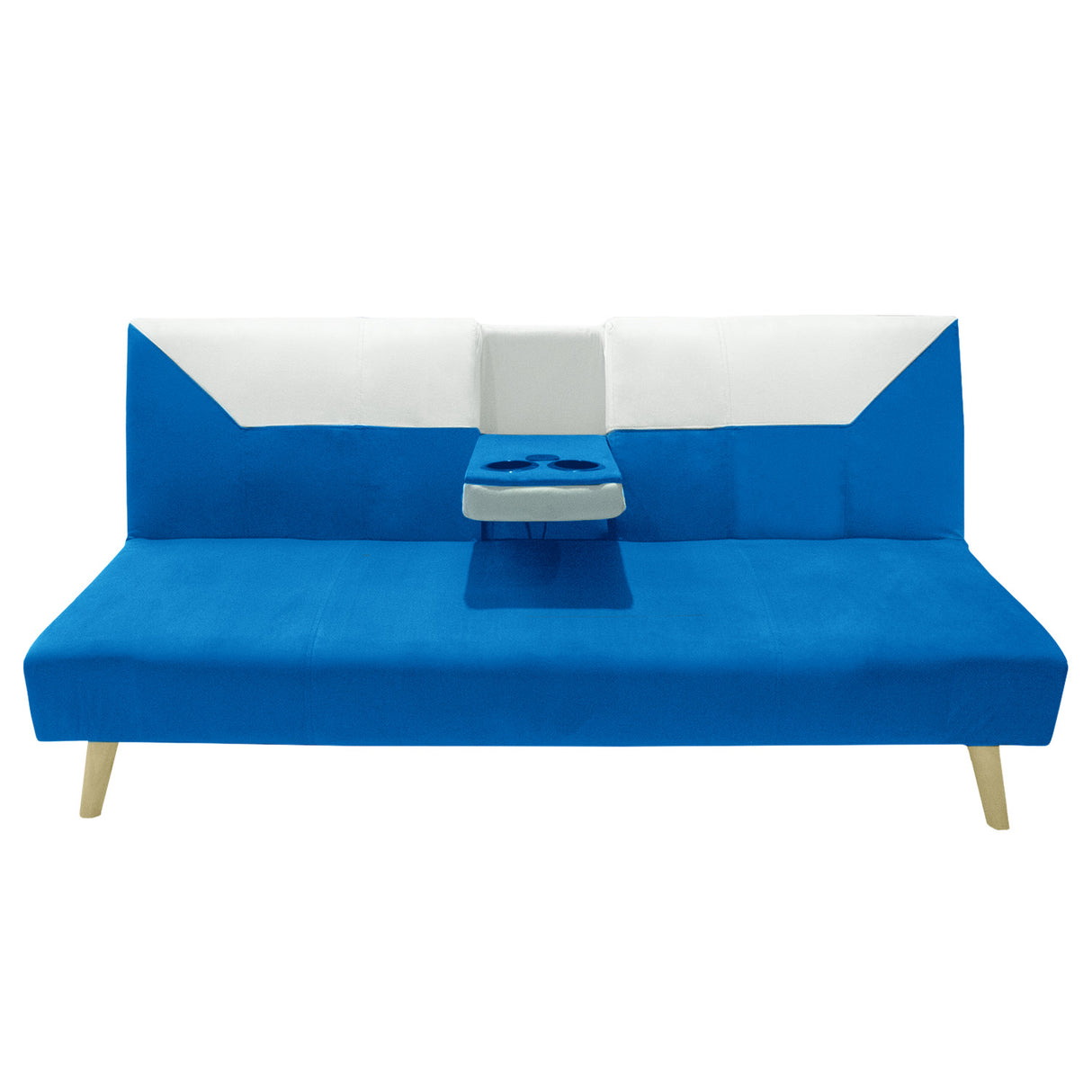 Sofá Cama Pekín Azul y Beige 104x83cm con Portavasos y Conexión USB y Tipo C - SOFAS Y POLTRONAS | Bylmo