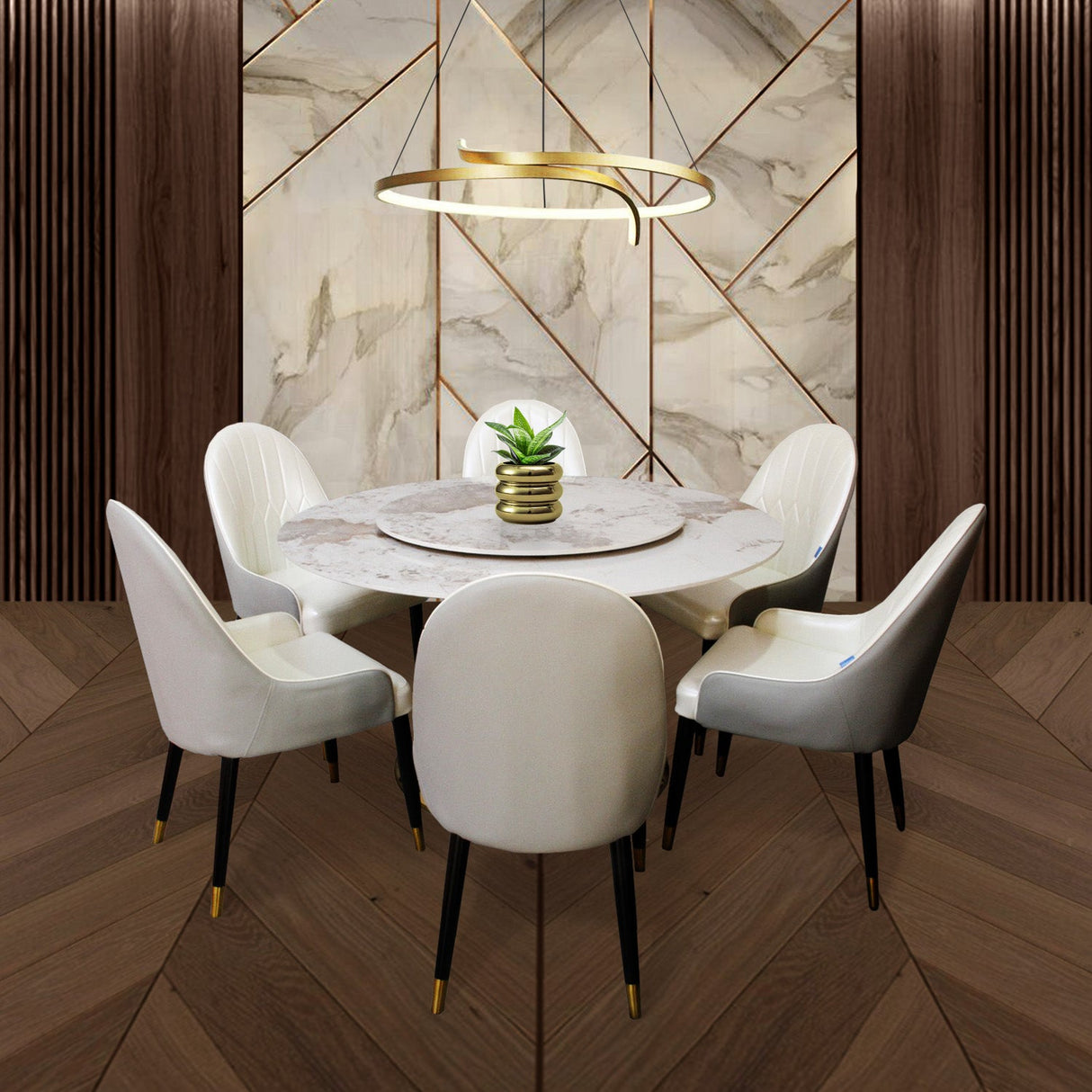 Comedor Carrusel Gris 130x75cm Circular de Seis Puestos con Seis Sillas - COMEDORES | Bylmo