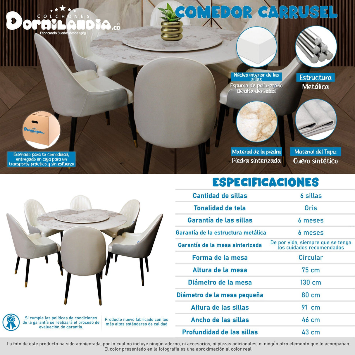 Comedor Carrusel Gris 130x75cm Circular de Seis Puestos con Seis Sillas - COMEDORES | Bylmo