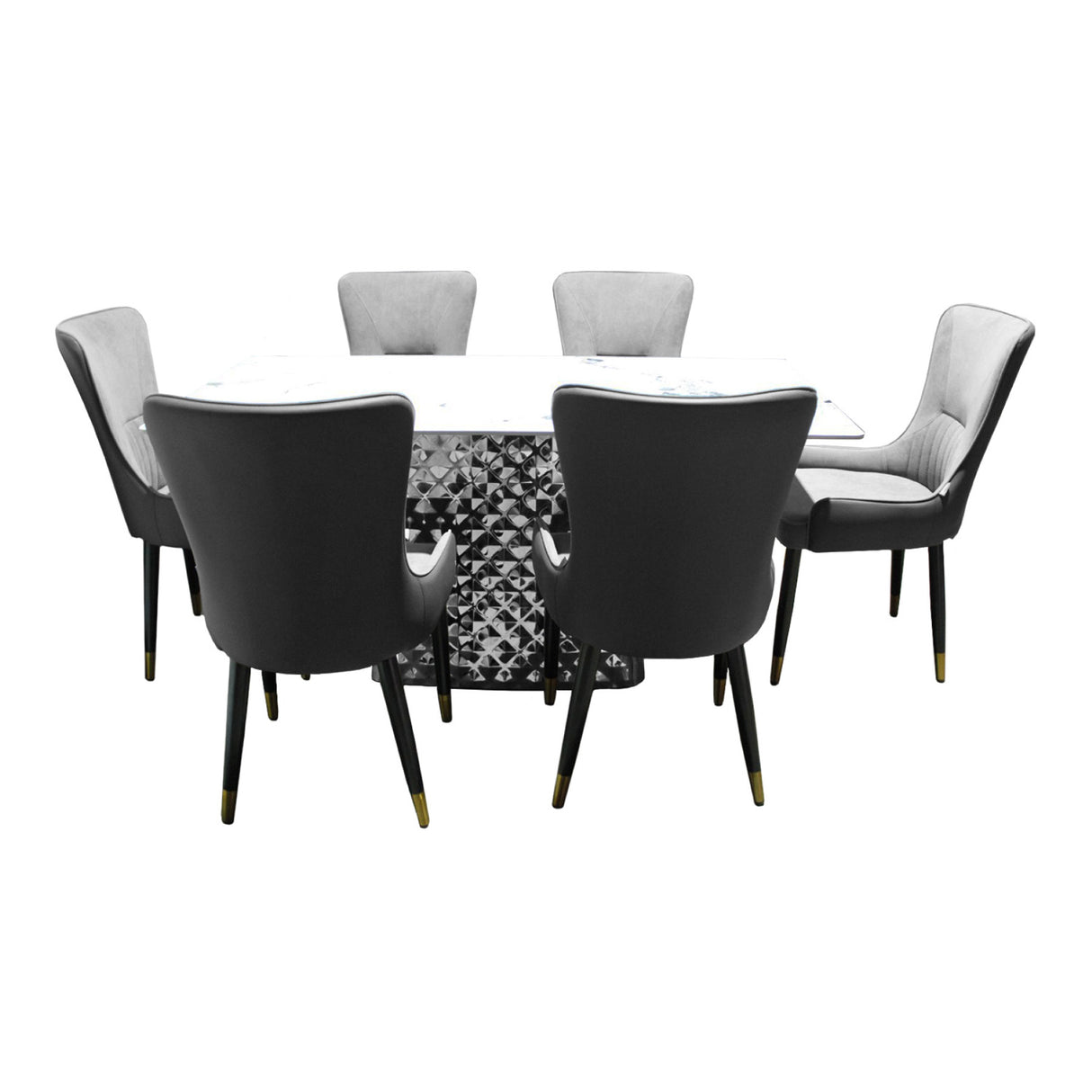 Comedor Dubái Gris 90x75cm Rectangular de Seis Puestos con Seis Sillas - COMEDORES | Bylmo
