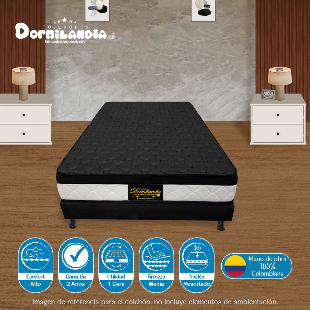 Colchón Dublín Negro Sencillo 100 X 190 Cm Firmeza Medio - COLCHONES | Bylmo