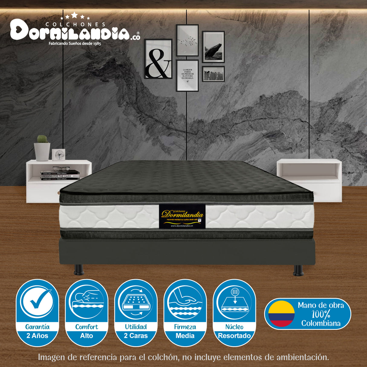 Colchón Marshall Gris Queen 160 X 190 Cm Firmeza Medio Doble Faz - COLCHONES | Bylmo