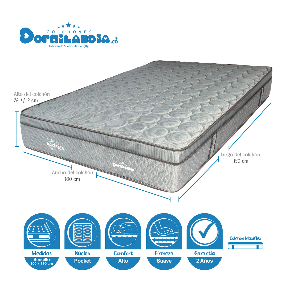 Colchón Maxiflex Gris Sencillo 100 X 190 Cm Firmeza Suave - COLCHONES | Bylmo