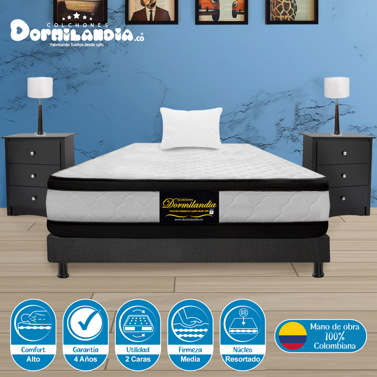 Combo Base Cama y Colchón Atenas Blanco y Gris Sencillo 100 X 190 Cm Firmeza Medio Doble Faz - COLCHONES | Bylmo