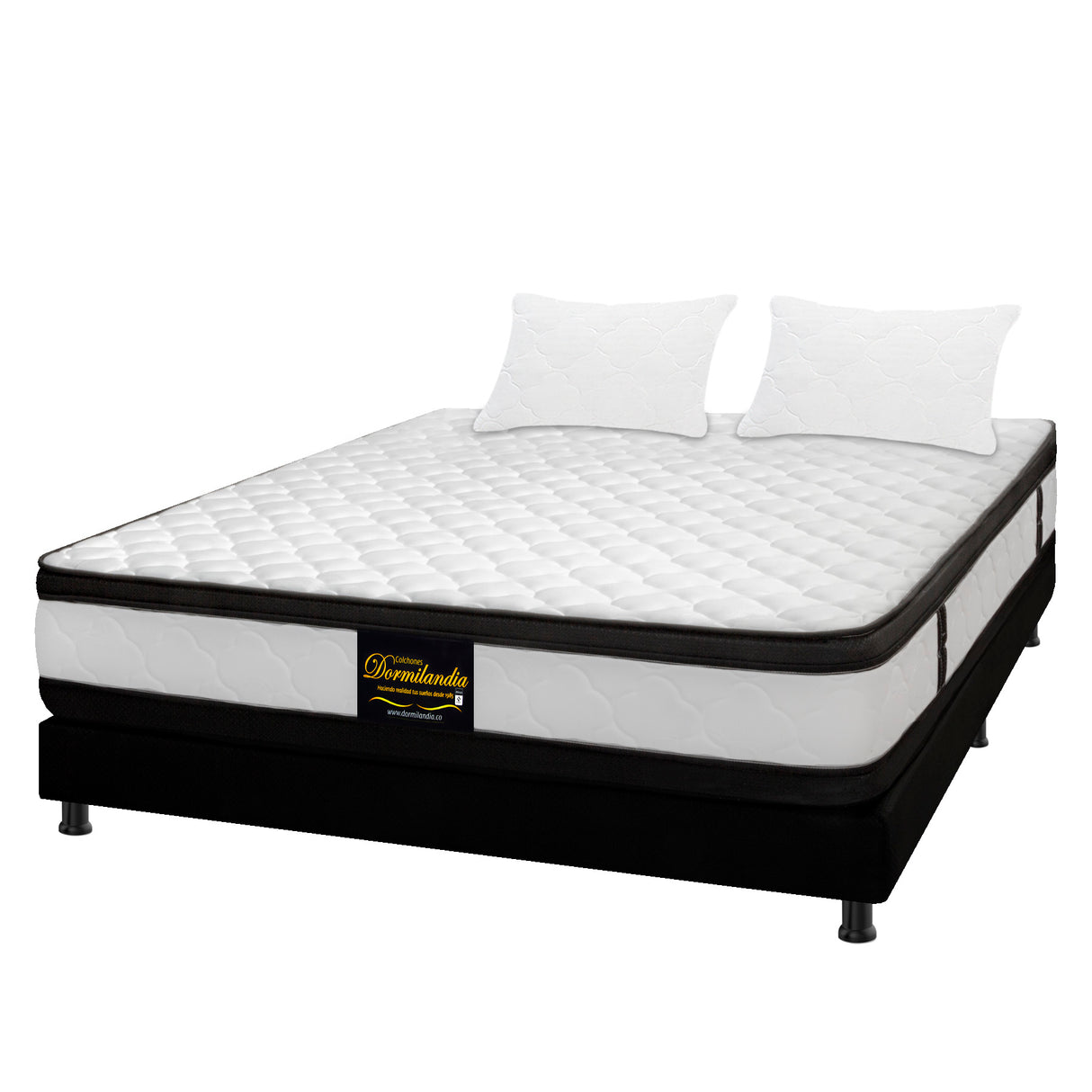 Combo Base Cama y Colchón Atenas Blanco y Negro Doble 140 X 190 Cm Firmeza Medio Doble Faz - COLCHONES | Bylmo