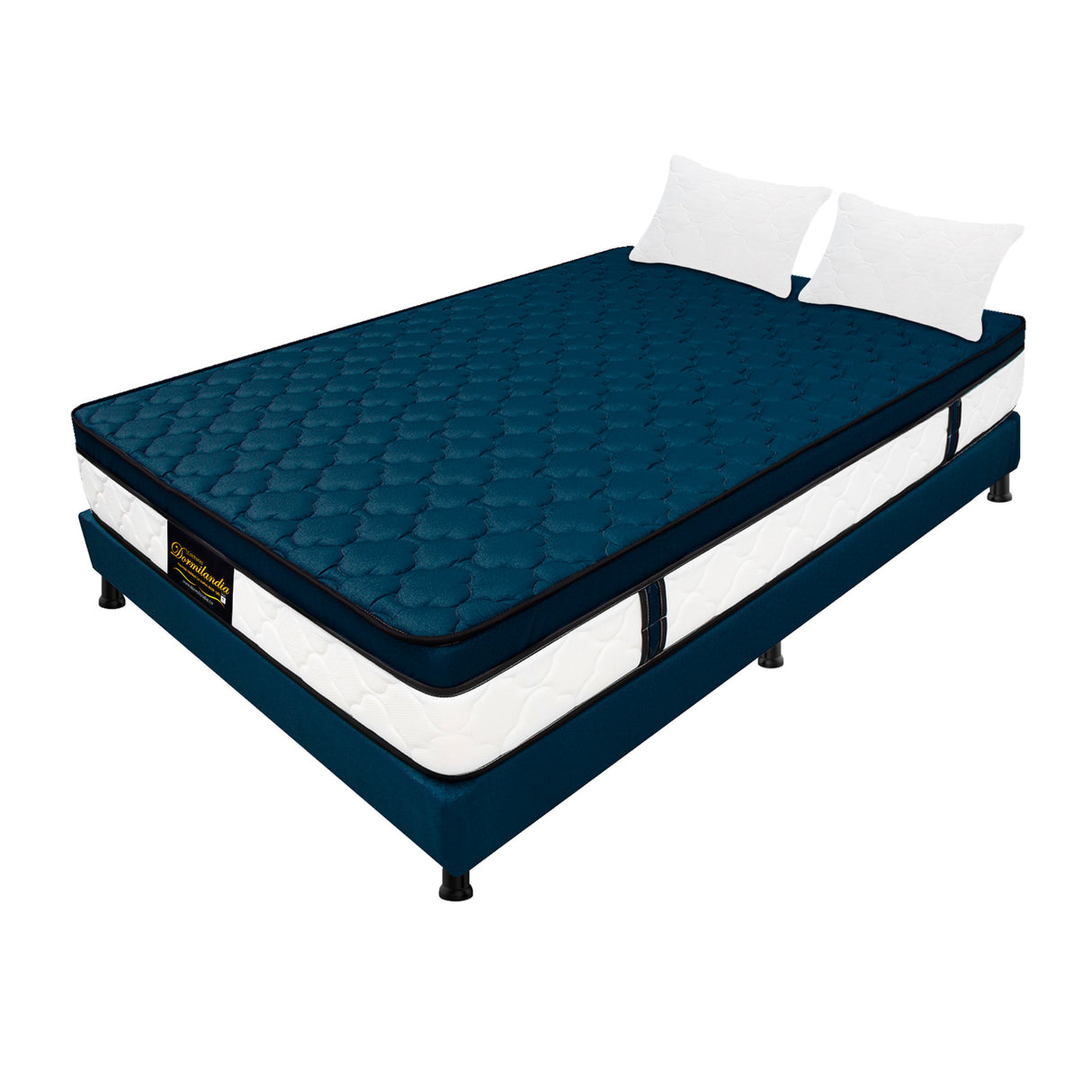 Combo Base Cama y Colchón Dublín Azul Doble 140 X 190 Cm Firmeza Medio - COLCHONES | Bylmo