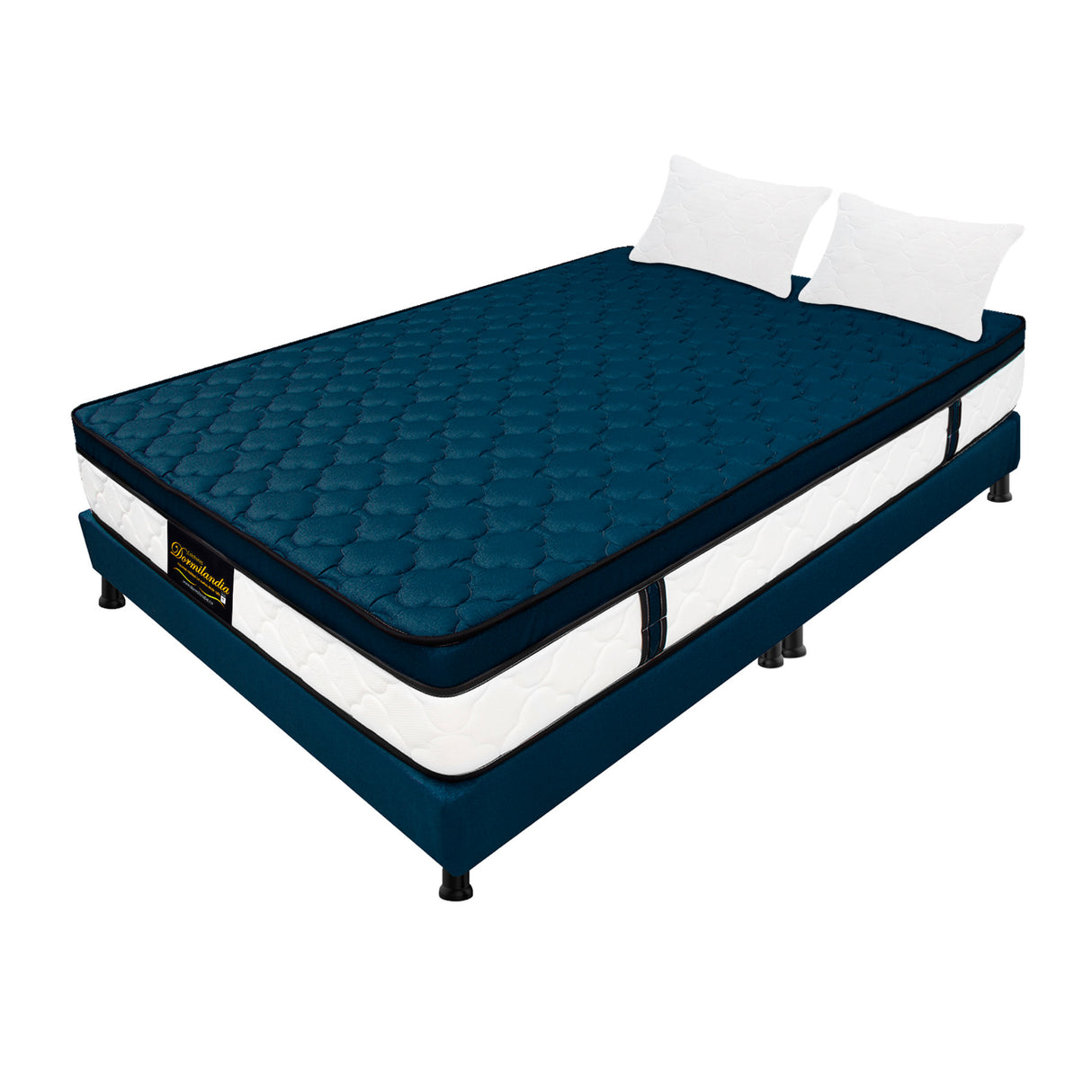 Combo Base Cama y Colchón Dublín Azul Queen 160 X 190 Cm Firmeza Medio - COLCHONES | Bylmo