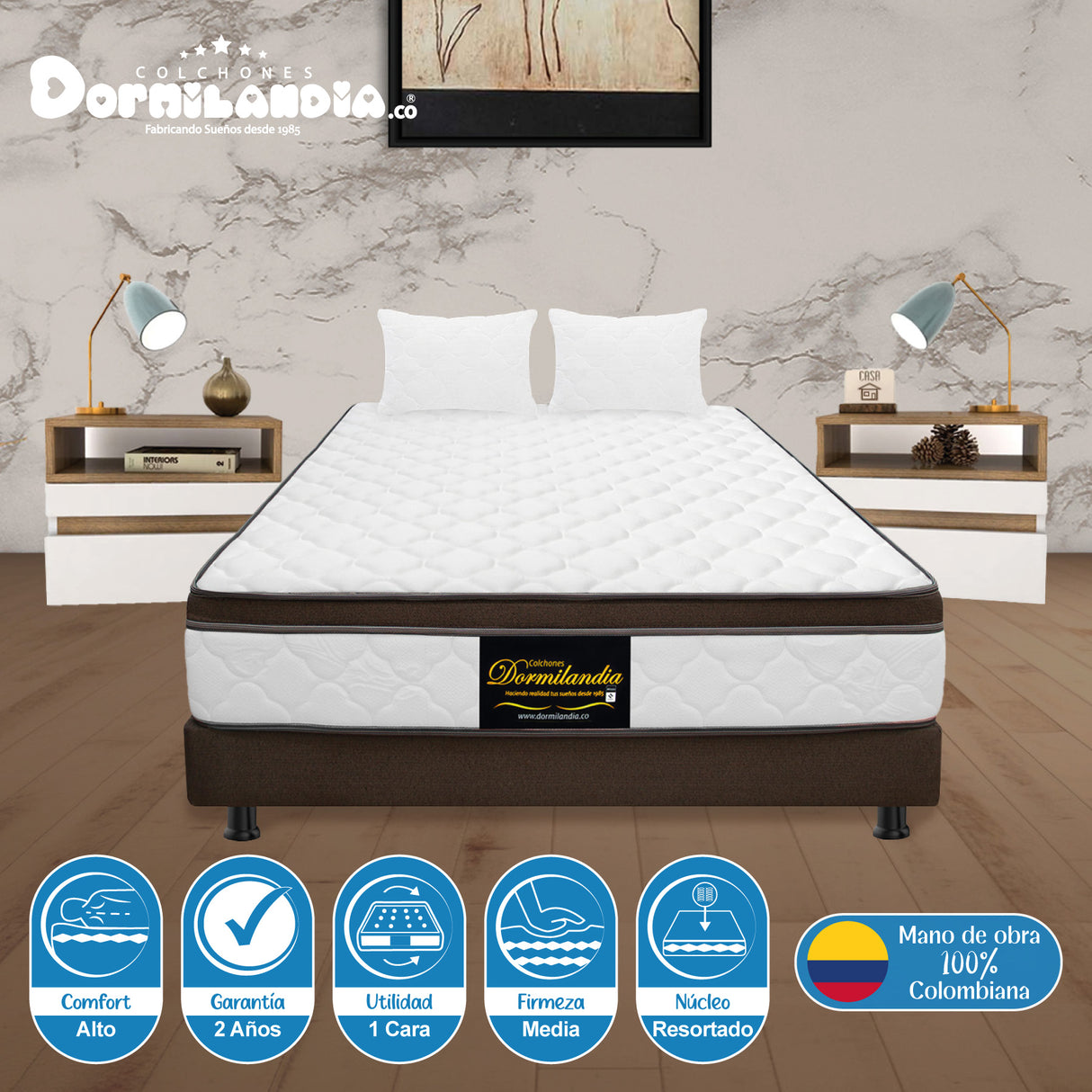 Combo Base Cama y Colchón Dublín Cafe King 200 X 200 Cm Firmeza Medio - COLCHONES | Bylmo