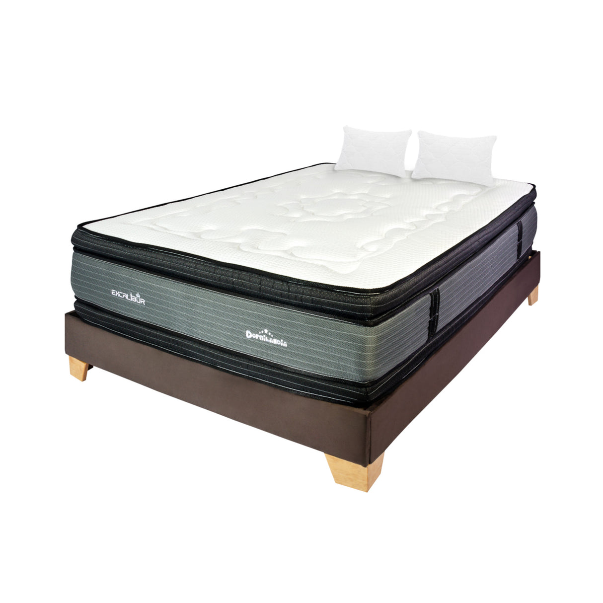 Combo Base Cama y Colchón Excalibur Gris y Cafe Semidoble 120 X 190 Cm Firmeza Medio Doble Faz - COLCHONES | Bylmo