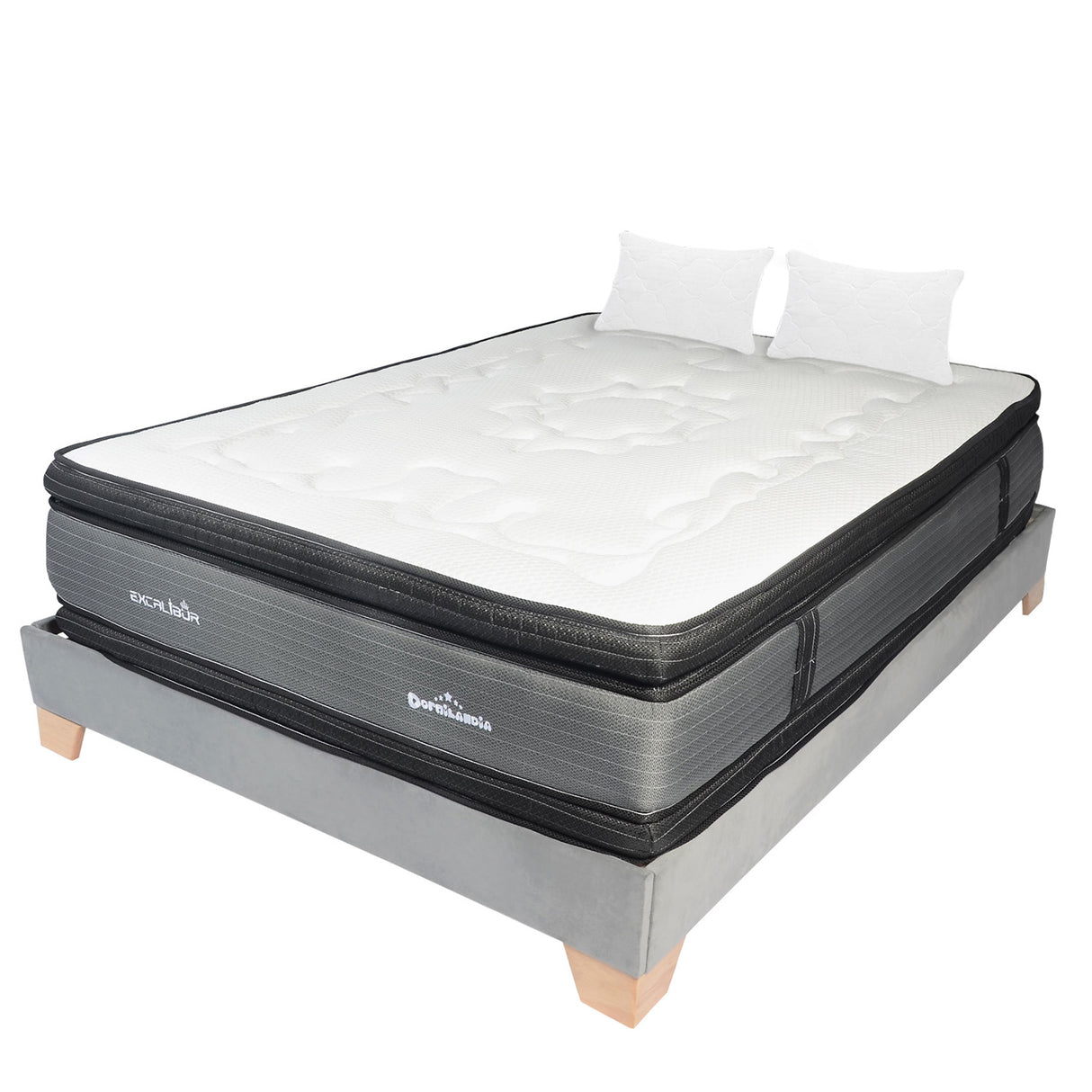 Combo Base Cama y Colchón Excalibur Gris Queen 160 X 190 Cm Firmeza Medio Doble Faz - COLCHONES | Bylmo