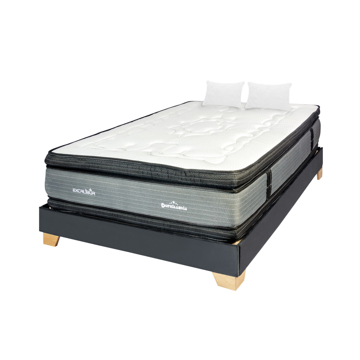 Combo Base Cama y Colchón Excalibur Gris y Negro Semidoble 120 X 190 Cm Firmeza Medio Doble Faz - COLCHONES | Bylmo