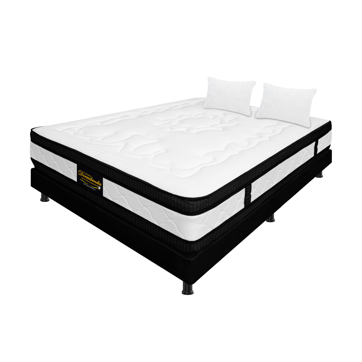 Combo Base Cama y Colchón Casata Blanco y Negro Doble 140 X 190 Cm Firmeza Medio Firme Doble Faz - COLCHONES | Bylmo