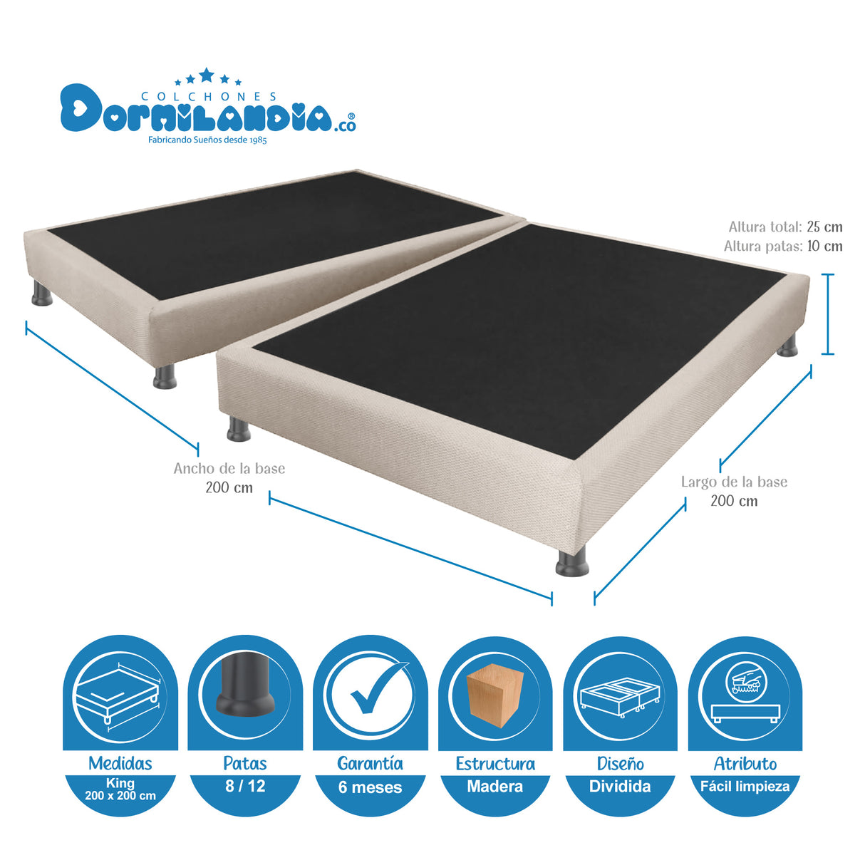 Combo Base Cama y Colchón Infinity Blanco y Arena King 200 X 200 Cm Firmeza Medio Firme Doble Faz - COLCHONES | Bylmo