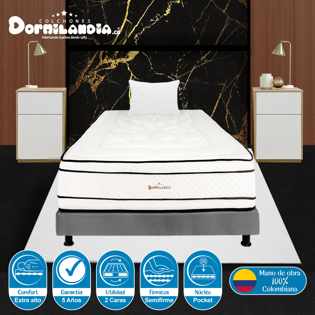 Combo Base Cama y Colchón Infinity Blanco y Gris Sencillo 100 X 190 Cm Firmeza Medio Firme Doble Faz - COLCHONES | Bylmo