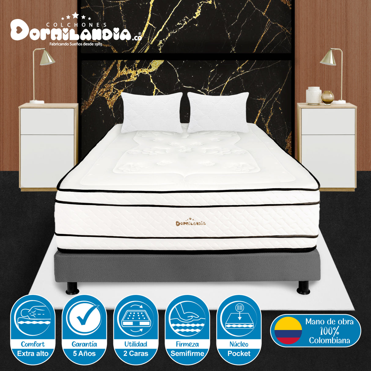 Combo Base Cama y Colchón Infinity Blanco y Gris Semidoble 120 X 190 Cm Firmeza Medio Firme Doble Faz - COLCHONES | Bylmo