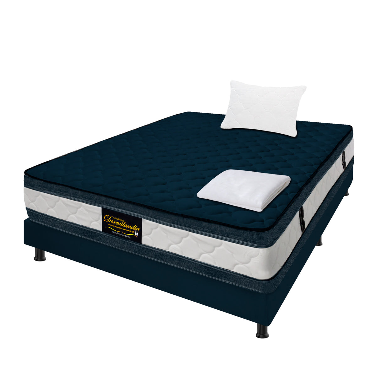Combo Base Cama y Colchón Marshall Azul Sencillo 100 X 190 Cm Firmeza Medio Doble Faz - COLCHONES | Bylmo