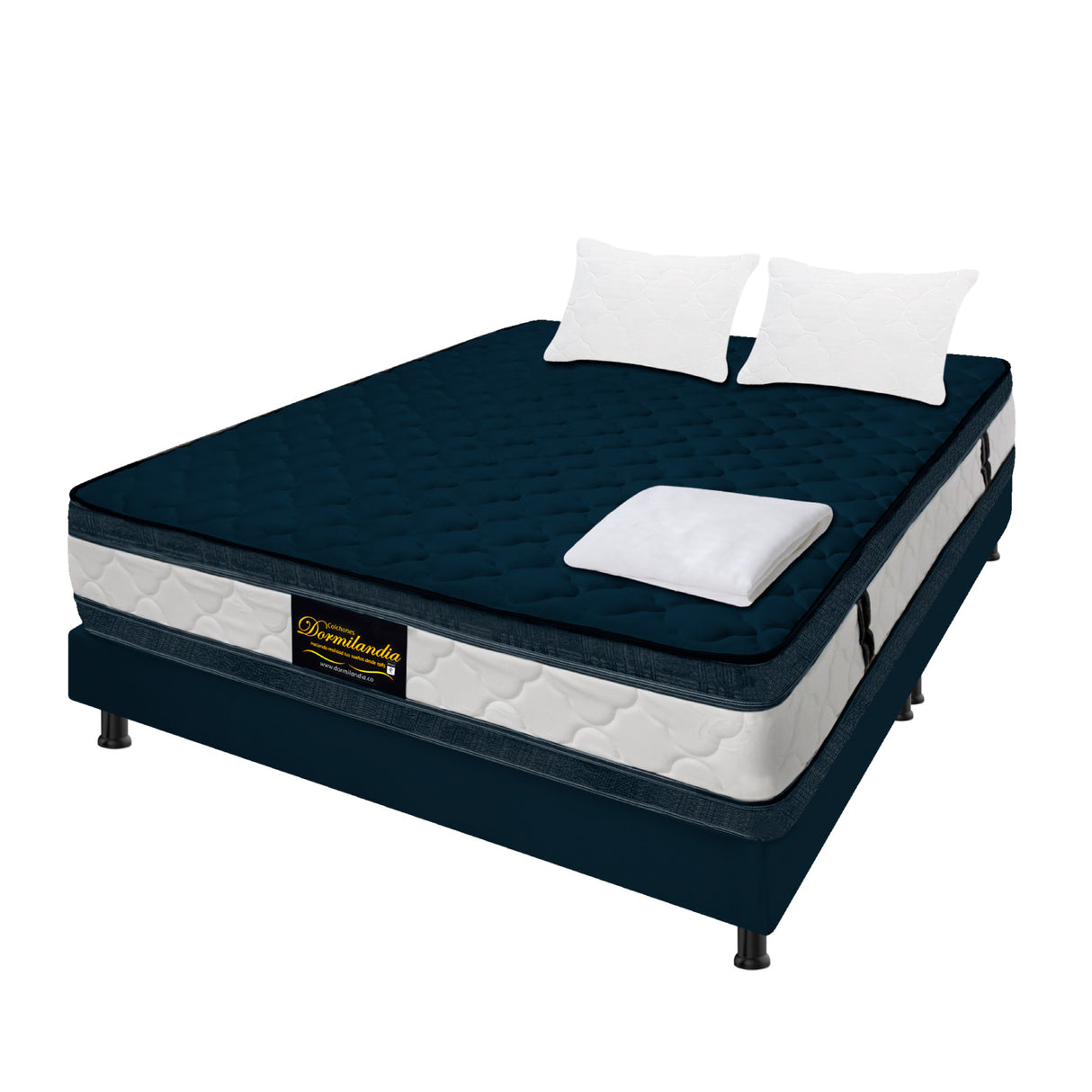 Combo Base Cama y Colchón Marshall Azul King 200 X 200 Cm Firmeza Medio Doble Faz - COLCHONES | Bylmo