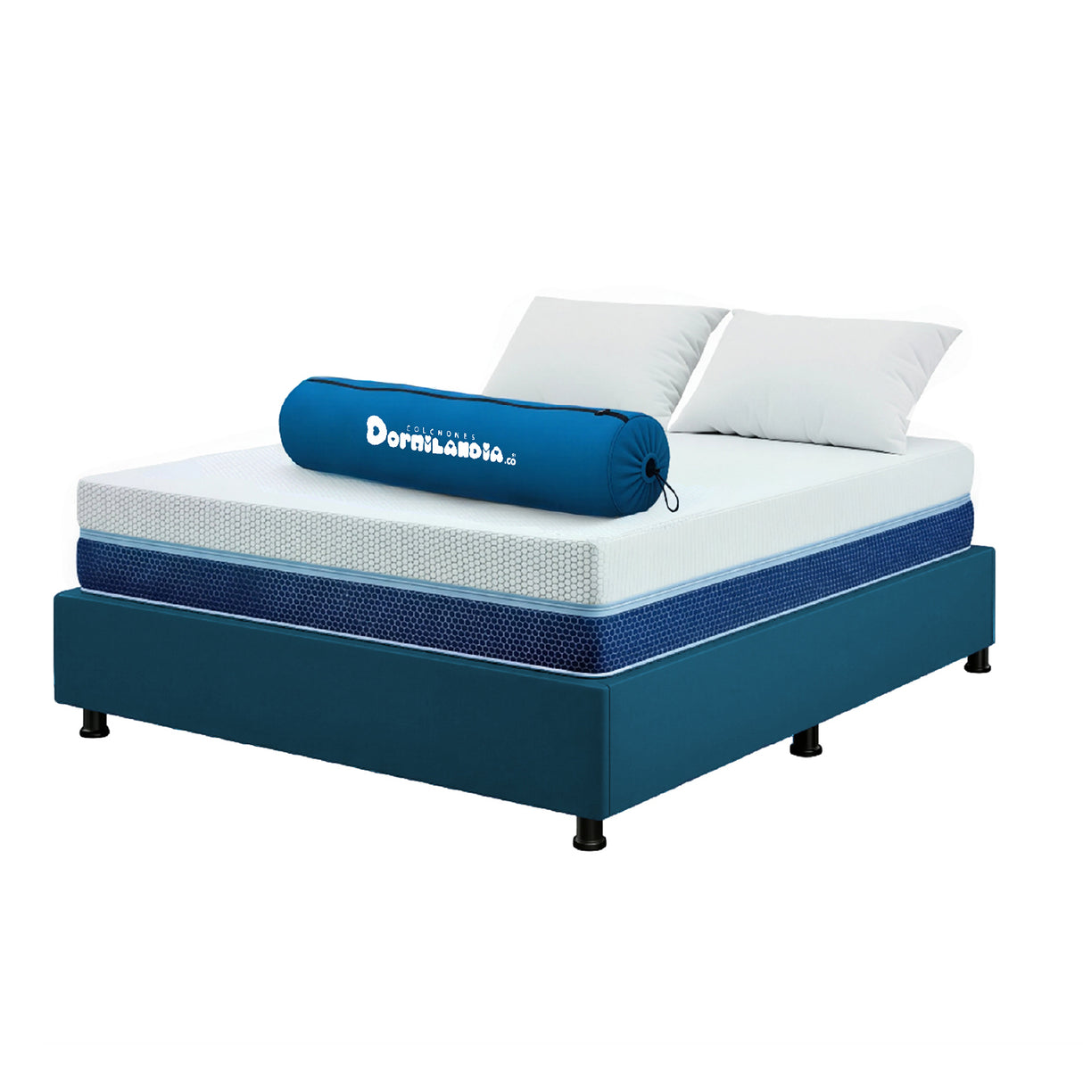 Combo Base Cama y Colchón Enrollado Multisleep Blanco y Azul Semidoble 120 X 190 Cm Firmeza Medio Doble Faz