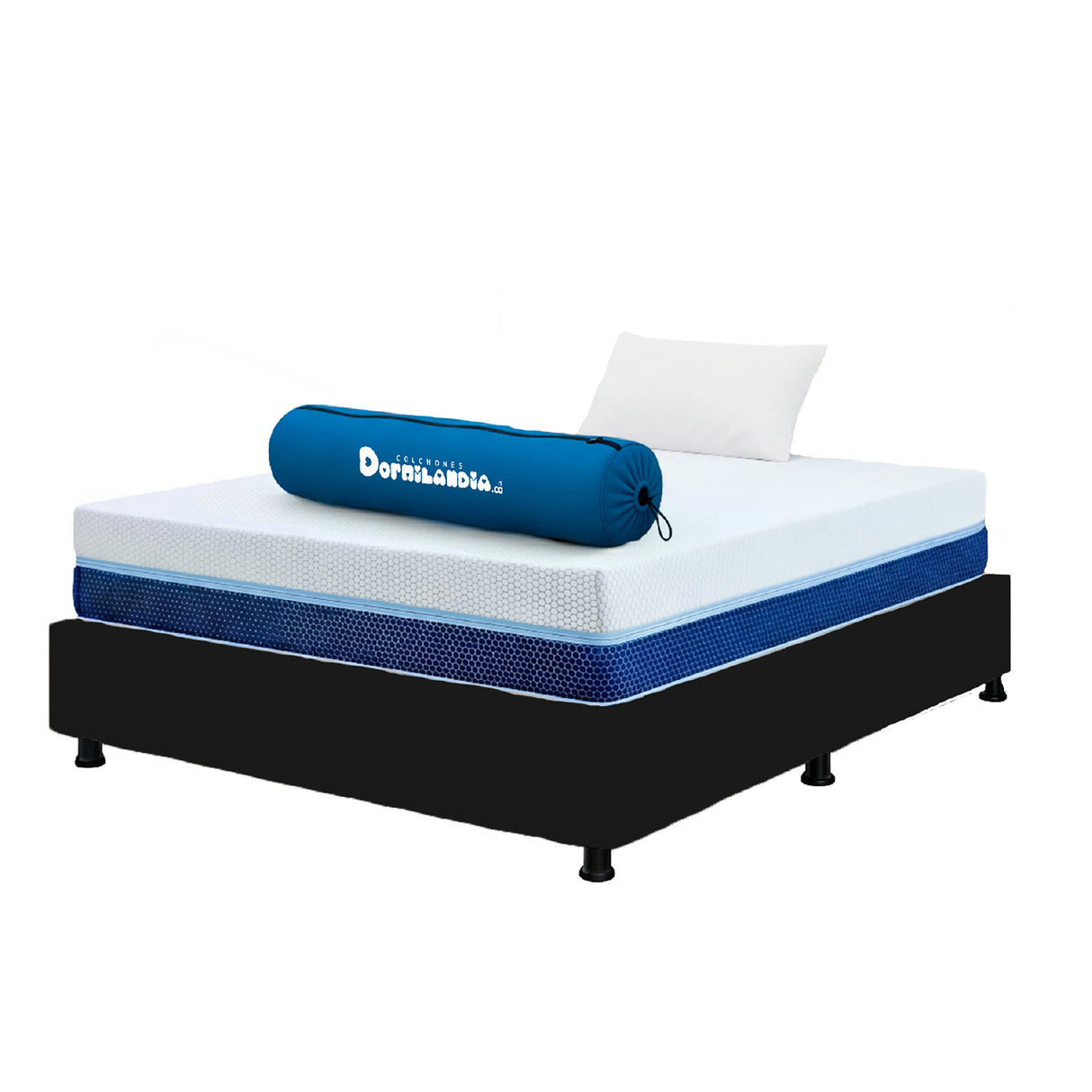 Combo Base Cama y Colchón Enrollado Multisleep Blanco y Negro Sencillo 100 X 190 Cm Firmeza Medio Doble Faz