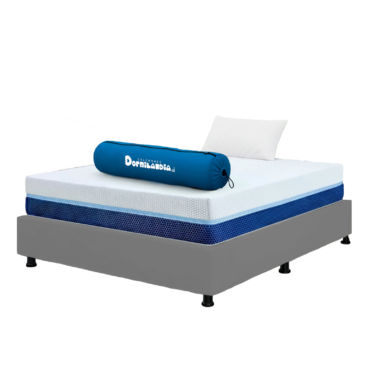 Combo Base Cama y Colchón Enrollado Multisleep Blanco y Gris Sencillo 100 X 190 Cm Firmeza Medio Doble Faz