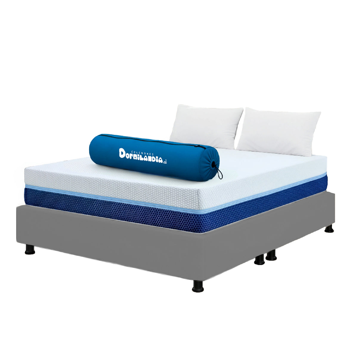 Combo Base Cama y Colchón Enrollado Multisleep Blanco y Gris Queen 160 X 190 Cm Firmeza Medio Doble Faz