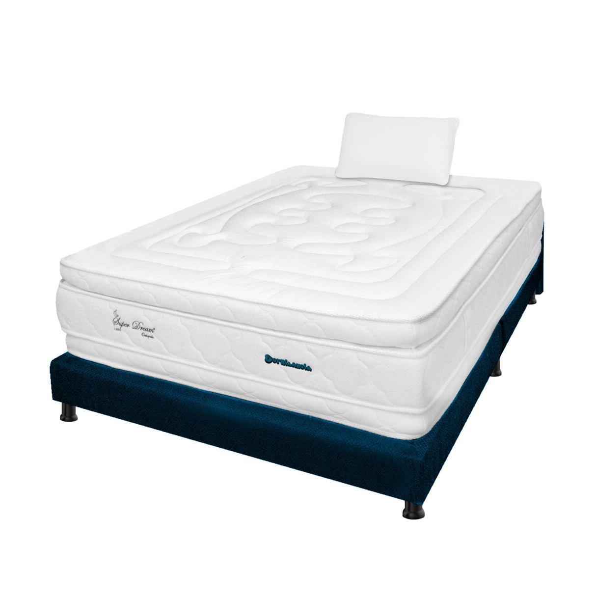 Combo Base Cama y Colchón Super Dream Blanco y Azul Sencillo 100 X 190 Cm Firmeza Firme Doble Faz - COLCHONES | Bylmo