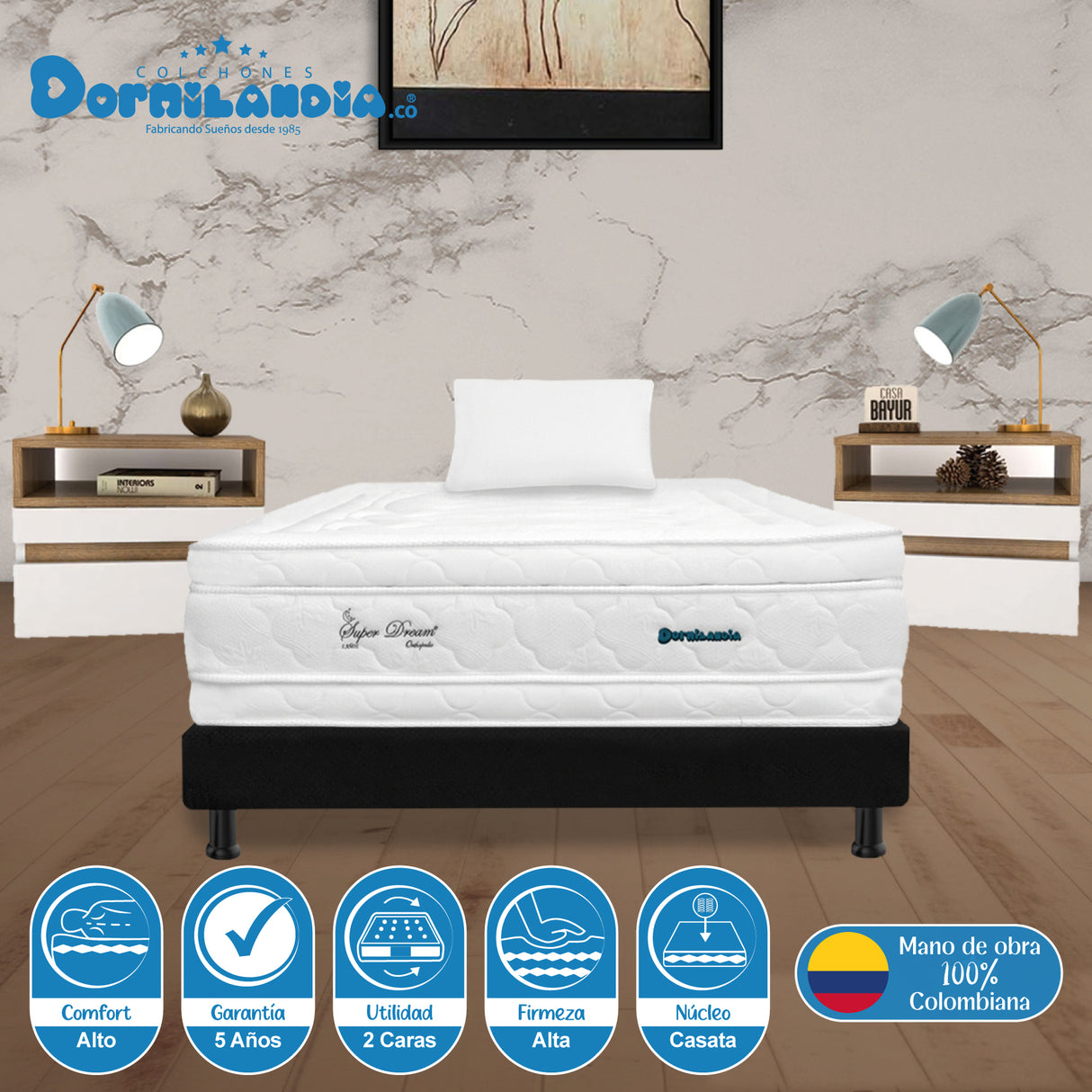 Combo Base Cama y Colchón Super Dream Blanco y Negro Sencillo 100 X 190 Cm Firmeza Firme Doble Faz - COLCHONES | Bylmo