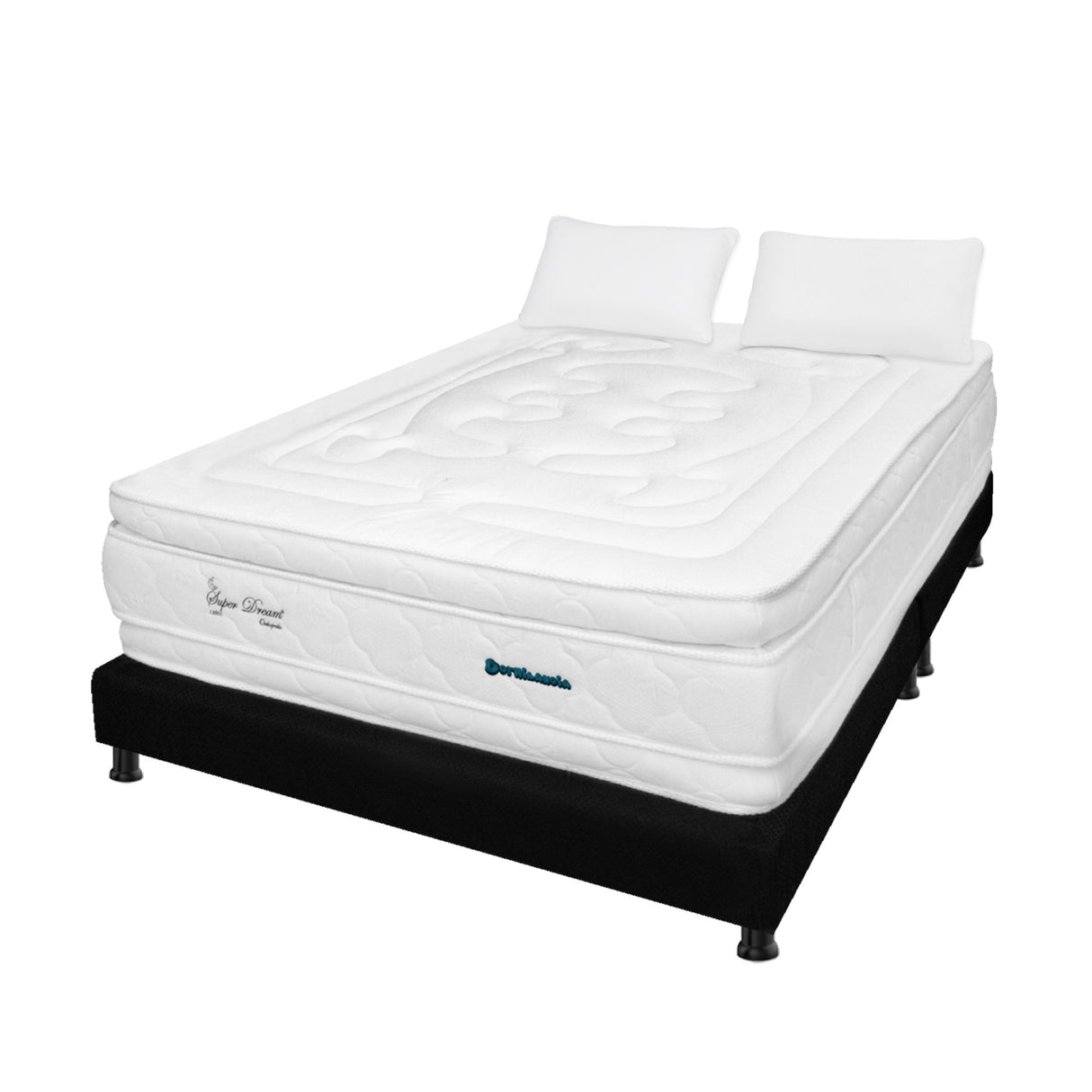 Combo Base Cama y Colchón Super Dream Blanco y Negro Queen 160 X 190 Cm Firmeza Firme Doble Faz - COLCHONES | Bylmo
