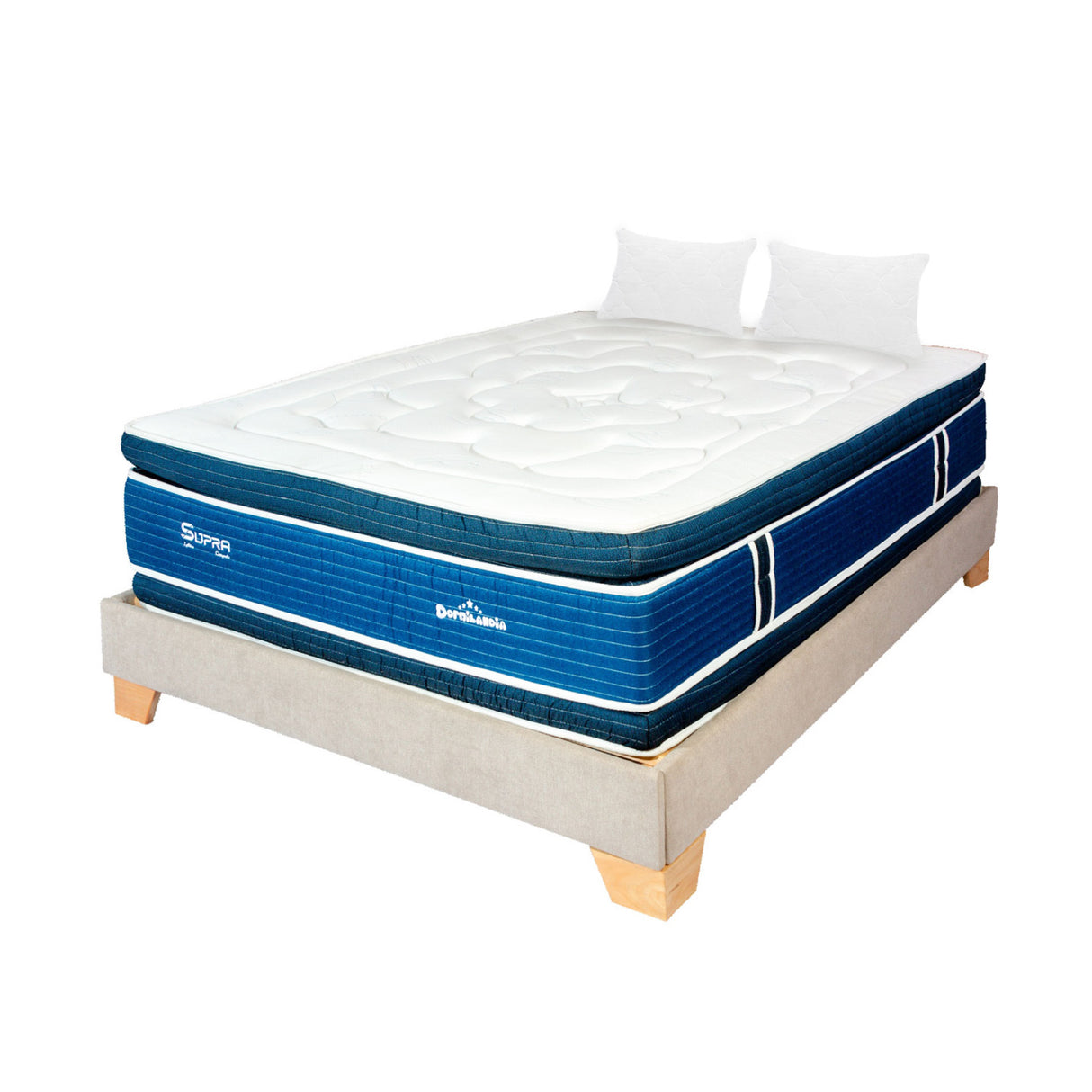 Combo Base Cama y Colchón Supra Azul y Arena Doble 140 X 190 Cm Firmeza Medio Doble Faz - COLCHONES | Bylmo