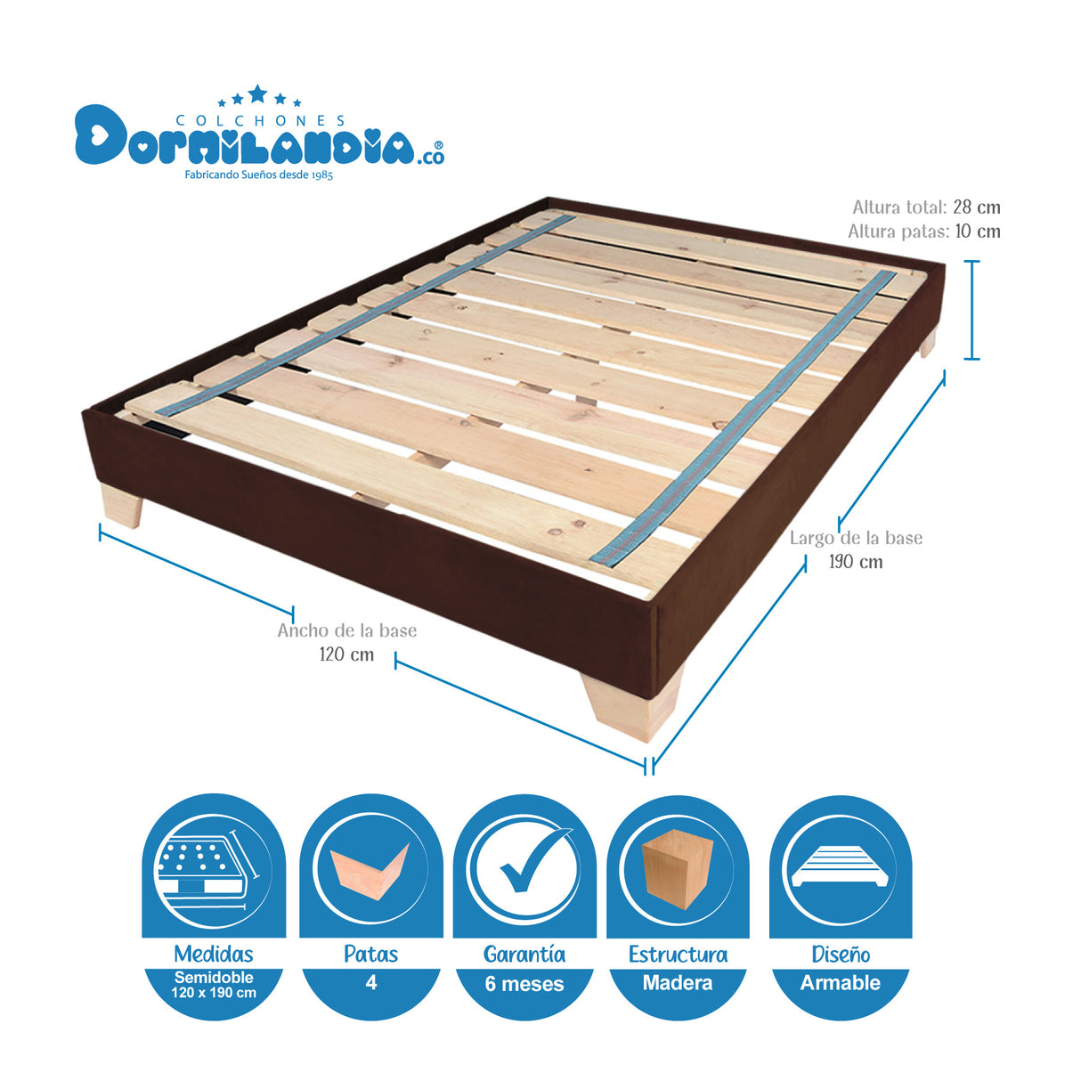 Combo Base Cama y Colchón Supra Azul y Cafe Semidoble 120 X 190 Cm Firmeza Medio Doble Faz - COLCHONES | Bylmo