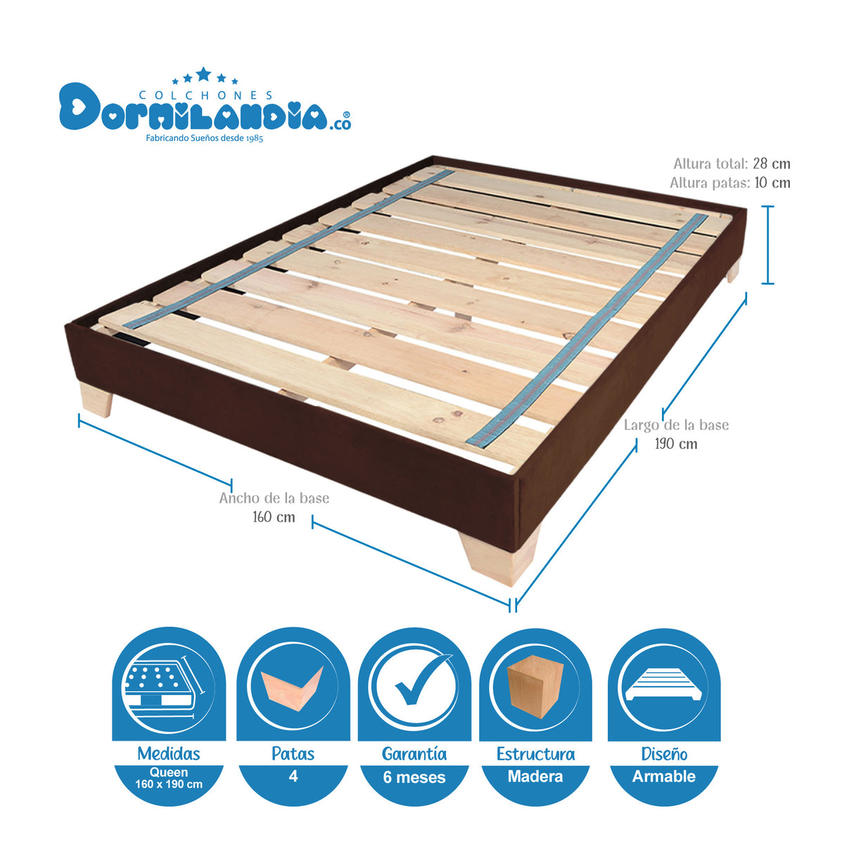 Combo Base Cama y Colchón Supra Azul y Cafe Queen 160 X 190 Cm Firmeza Medio Doble Faz - COLCHONES | Bylmo