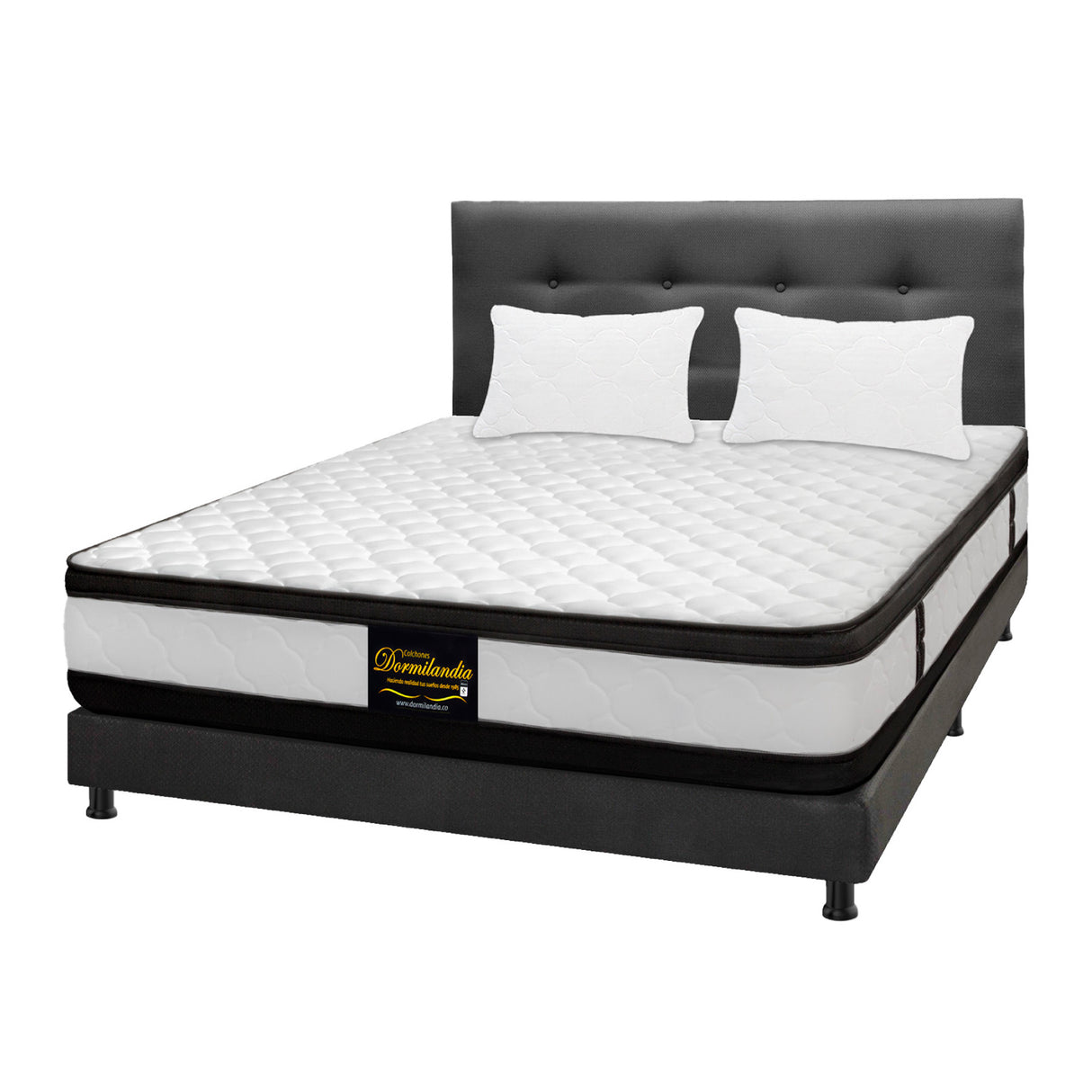 Combo Colchón Atenas Blanco y Gris Semidoble 120 X 190 Cm Firmeza Medio Doble Faz Con Cabecero y Base Cama - COLCHONES | Bylmo