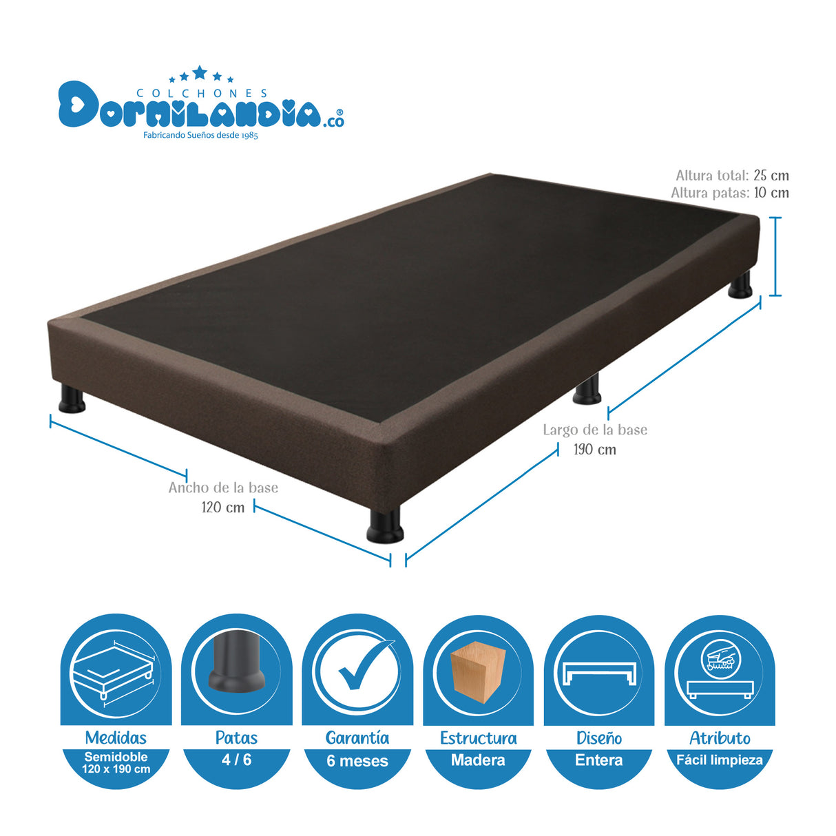 Combo Colchón Caribe Blanco y Cafe Semidoble 120 X 190 Cm Firmeza Suave Doble Faz Con Cabecero y Base Cama - COLCHONES | Bylmo