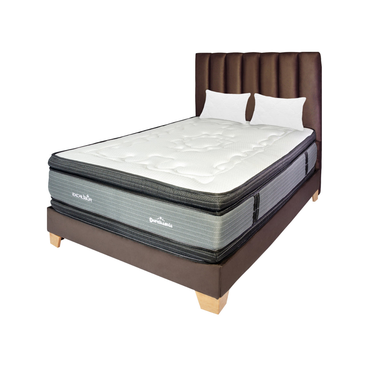 Combo Colchón Excalibur Gris y Azul King 200 X 200 Cm Firmeza Medio Doble Faz Con Cabecero y Base Cama - COLCHONES | Bylmo