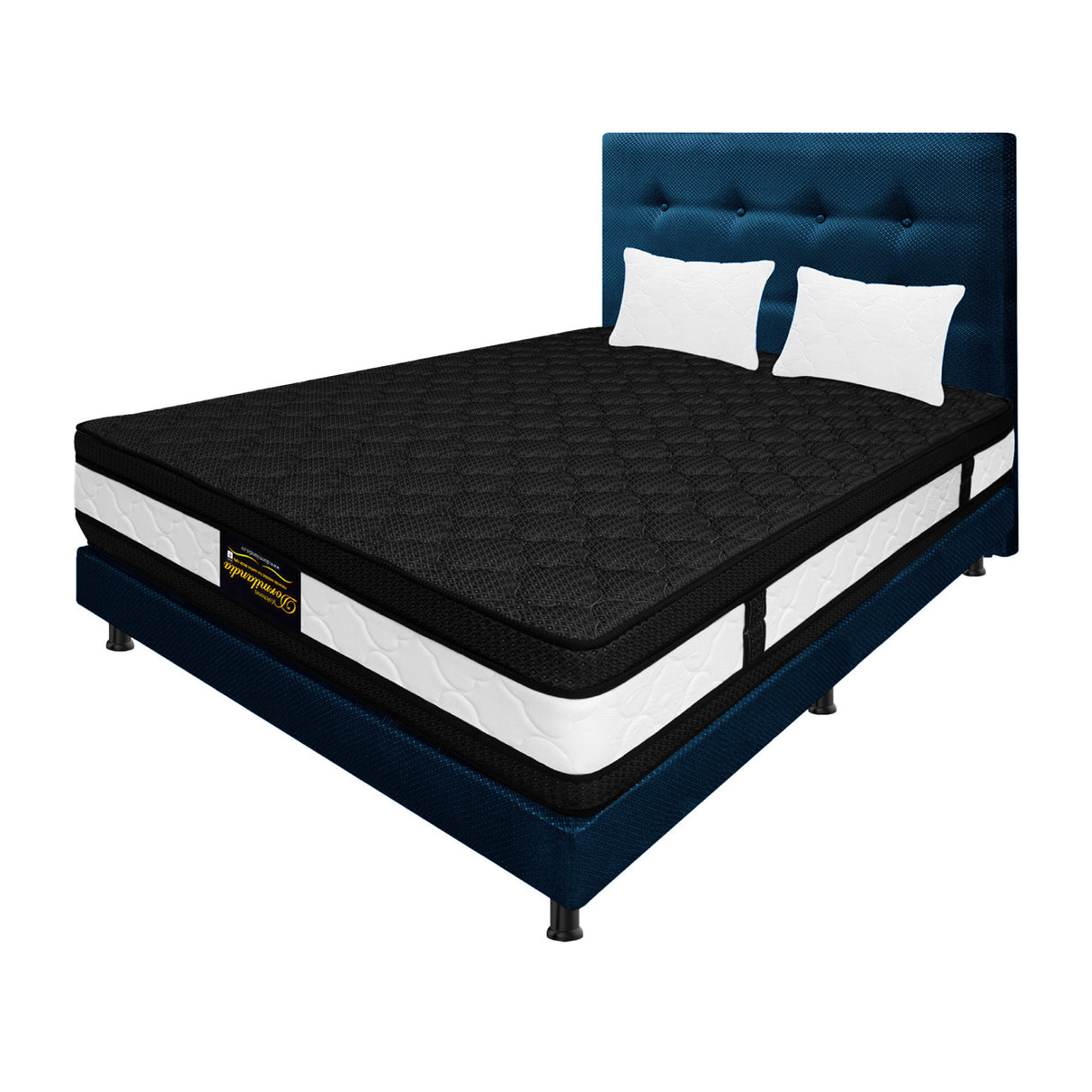 Combo Colchón Casata Blanco y Azul Semidoble 120 X 190 Cm Firmeza Medio Firme Doble Faz Con Cabecero y Base Cama - COLCHONES | Bylmo