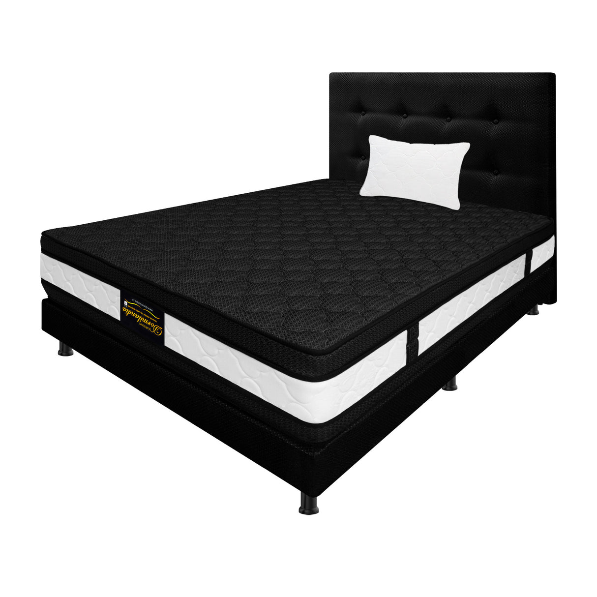 Combo Colchón Casata Blanco y Negro Sencillo 100 X 190 Cm Firmeza Medio Firme Doble Faz Con Cabecero y Base Cama - COLCHONES | Bylmo