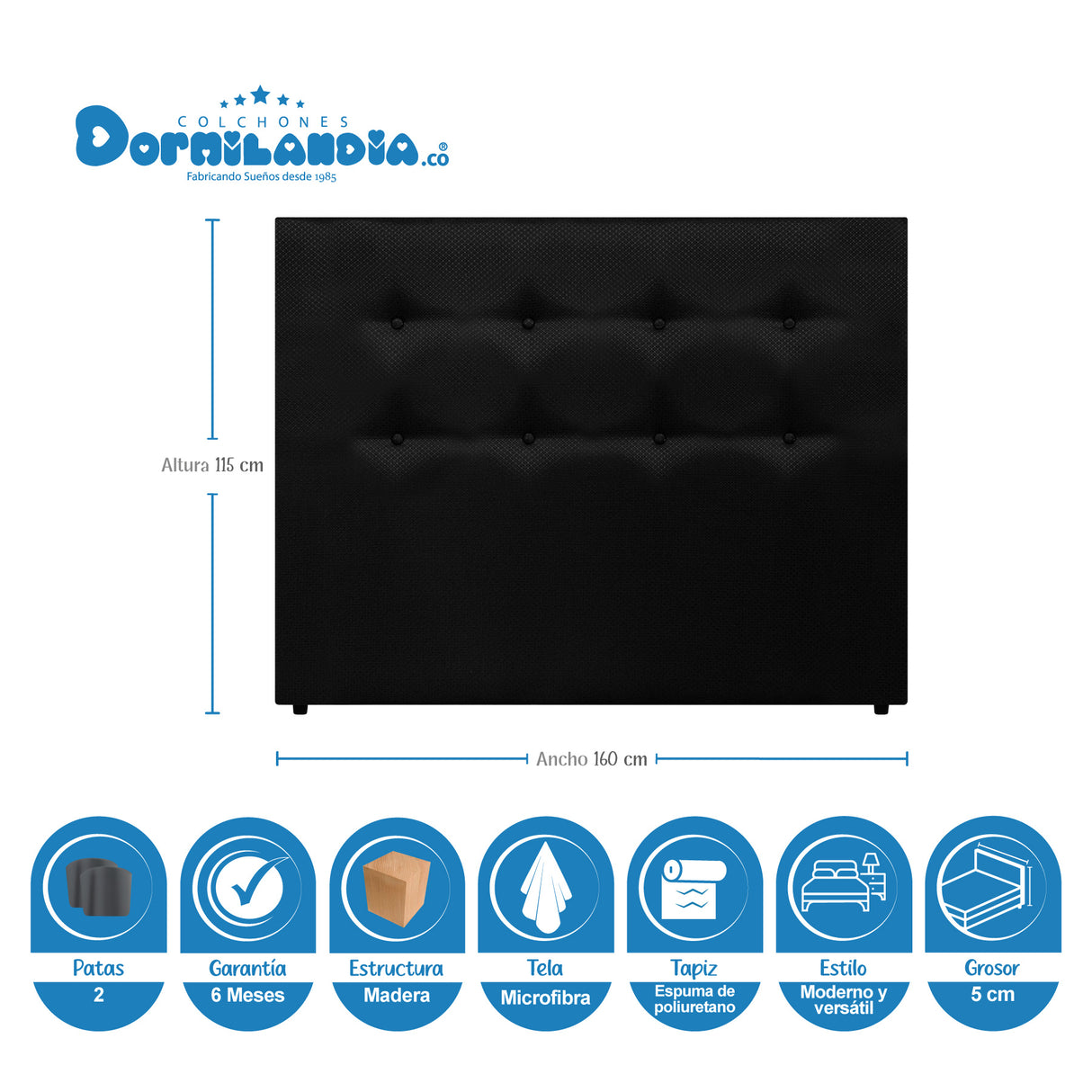 Combo Colchón Casata Blanco y Negro Queen 160 X 190 Cm Firmeza Medio Firme Doble Faz Con Cabecero y Base Cama - COLCHONES | Bylmo