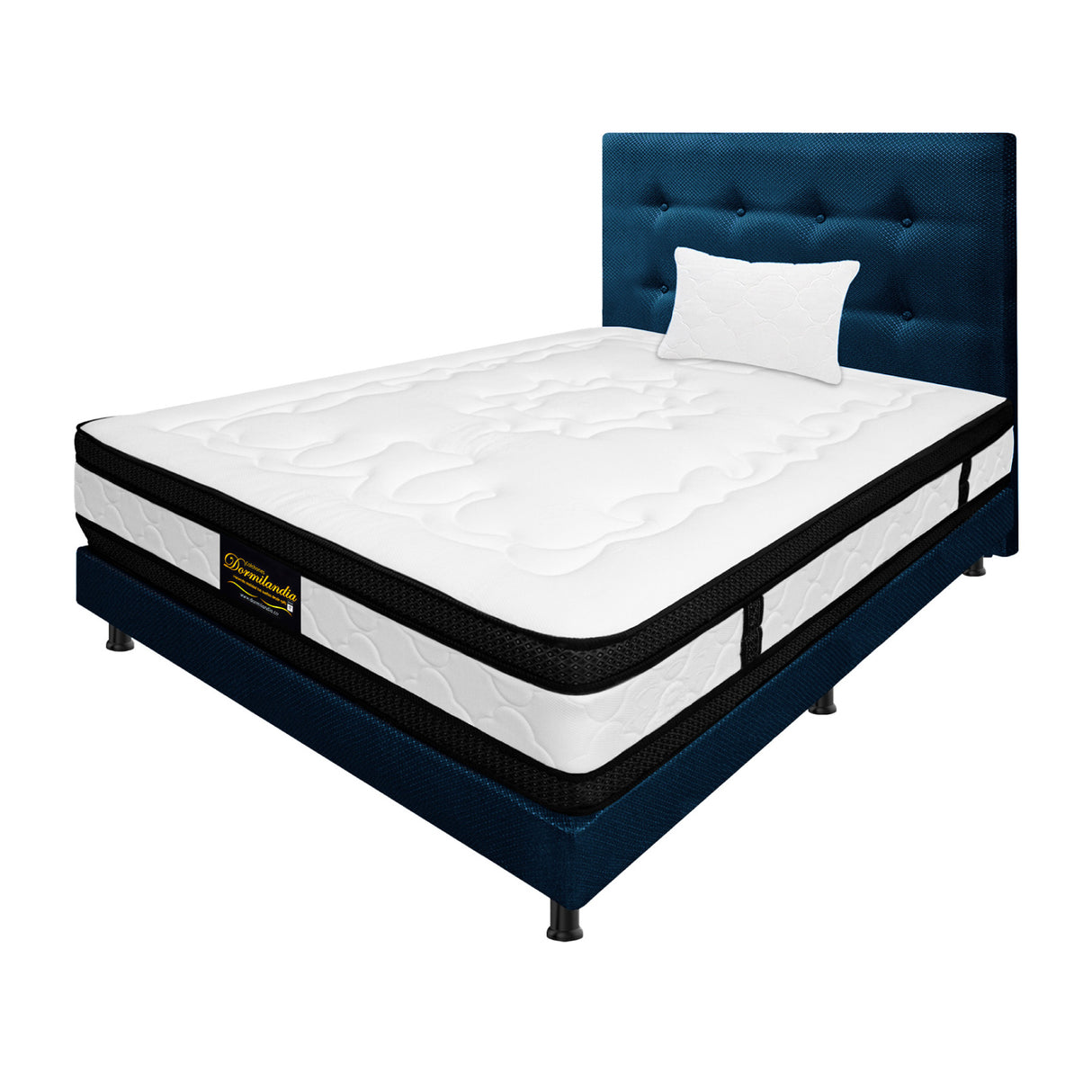 Combo Colchón Blanco y Azul Sencillo 100 X 190 Cm Firmeza Medio Suave Doble Faz Con Cabecero y Base Cama - COLCHONES | Bylmo