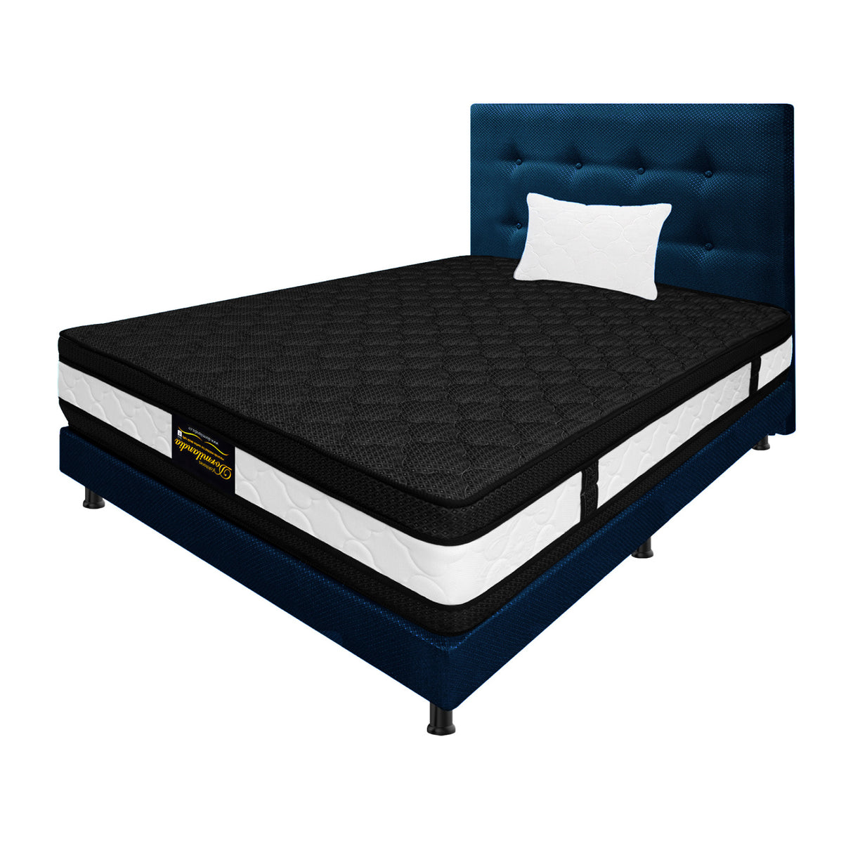 Combo Colchón Blanco y Azul Sencillo 100 X 190 Cm Firmeza Medio Suave Doble Faz Con Cabecero y Base Cama - COLCHONES | Bylmo