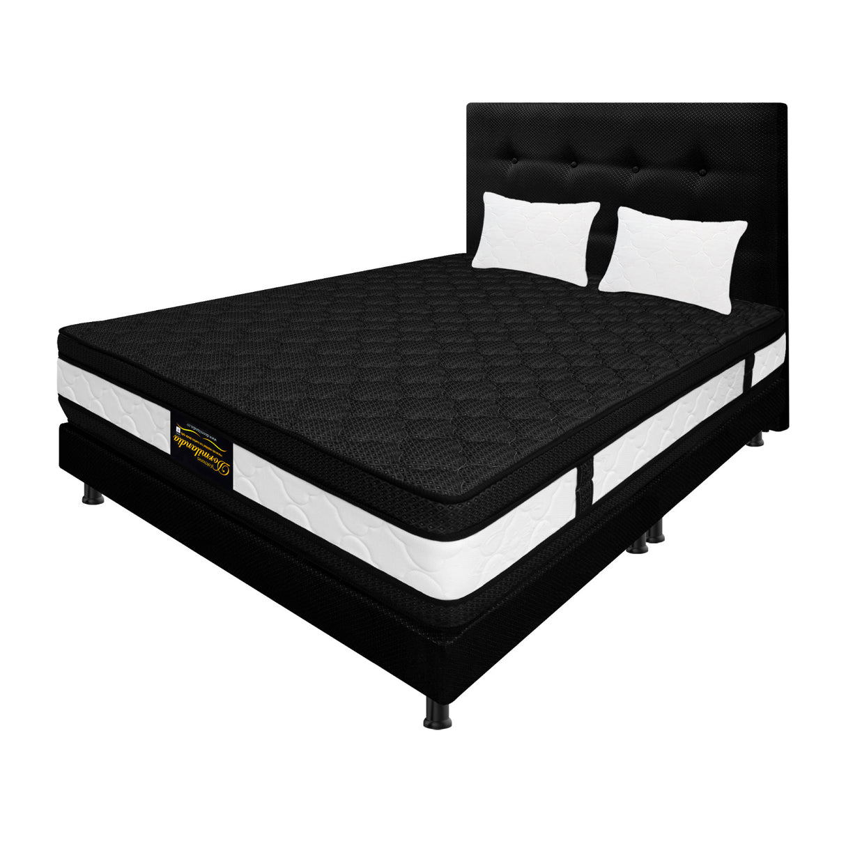 Combo Colchón Blanco y Negro Queen 160 X 190 Cm Firmeza Medio Suave Doble Faz Con Cabecero y Base Cama - COLCHONES | Bylmo