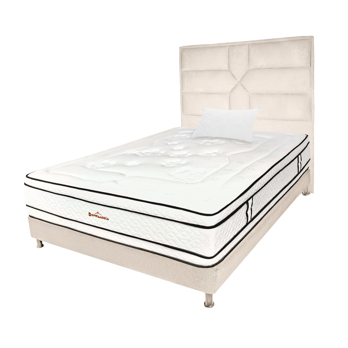 Combo Colchón Infinity Blanco y Arena Sencillo 100 X 190 Cm Firmeza Medio Firme Doble Faz Con Cabecero y Base Cama - COLCHONES | Bylmo