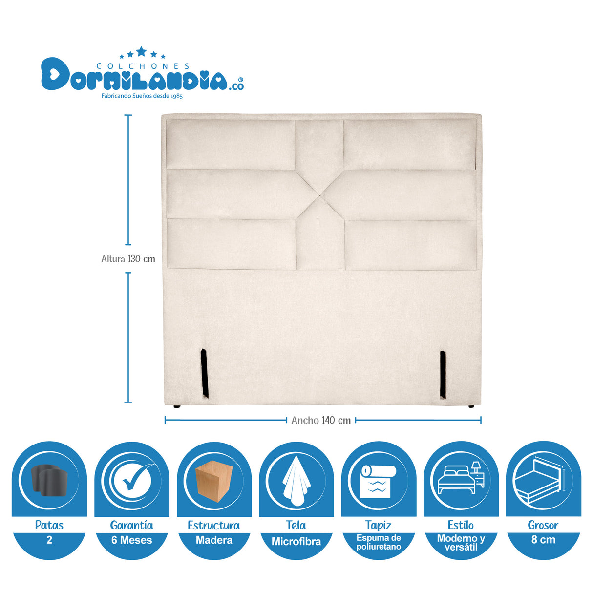 Combo Colchón Infinity Blanco y Arena Doble 140 X 190 Cm Firmeza Medio Firme Doble Faz Con Cabecero y Base Cama - COLCHONES | Bylmo