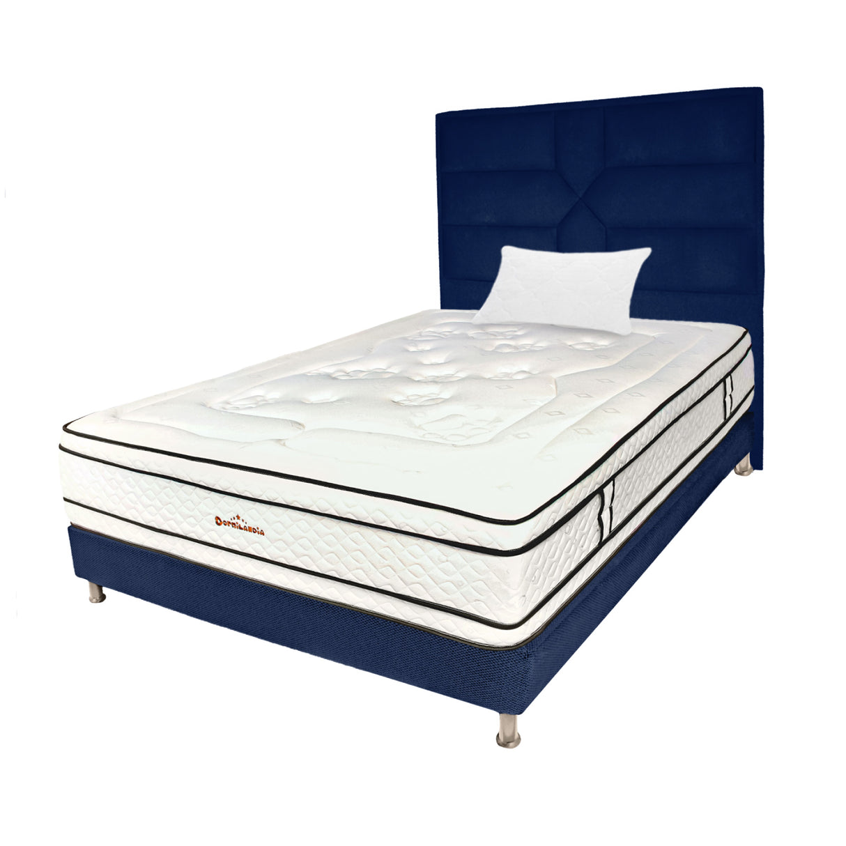 Combo Colchón Infinity Blanco y Azul Sencillo 100 X 190 Cm Firmeza Medio Firme Doble Faz Con Cabecero y Base Cama - COLCHONES | Bylmo
