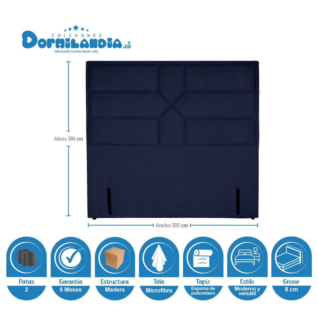 Combo Colchón Infinity Blanco y Azul Semidoble 120 X 190 Cm Firmeza Medio Firme Doble Faz Con Cabecero y Base Cama - COLCHONES | Bylmo